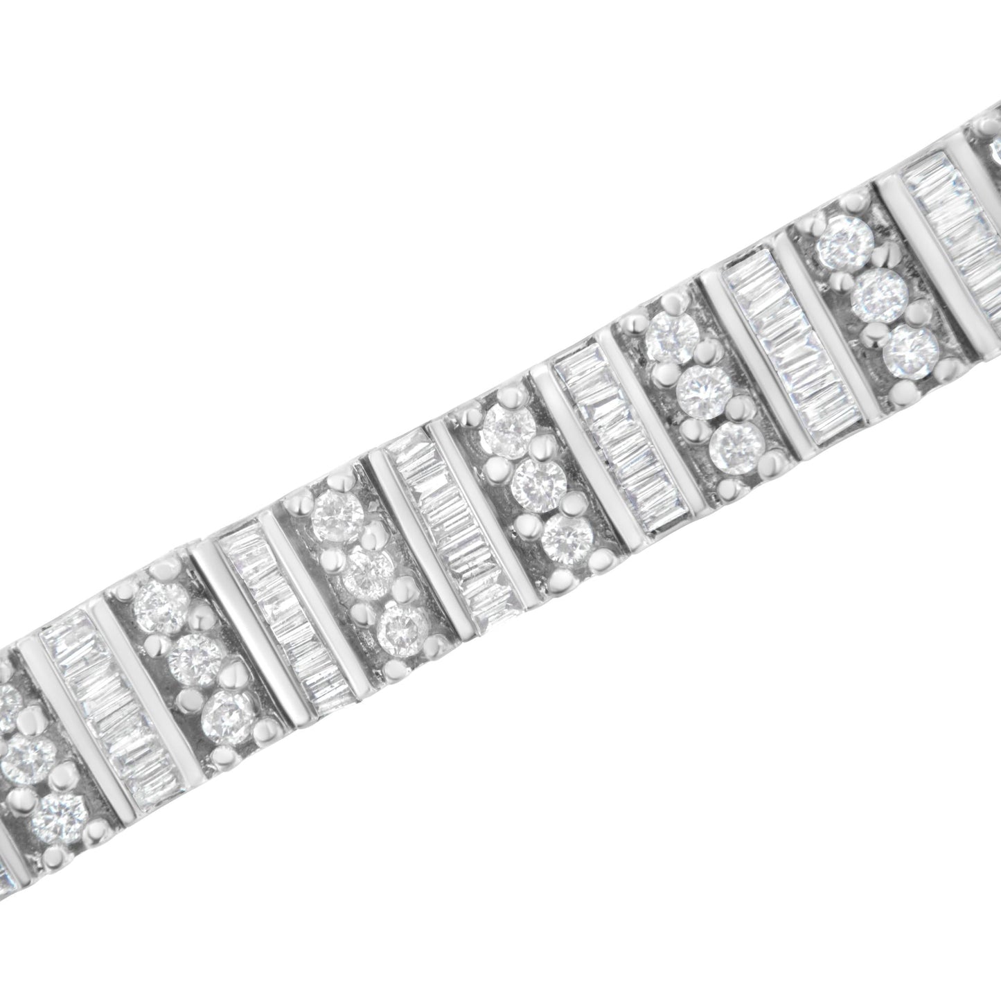 14K White Gold 4 7/8 cttw Baguette & Round Brilliant-Cut Diamond Channel- & Prong-Set Tennis Bracelet (I-J Color, I1-I2 Clarity) - Size 7.25" - Bijoux-NYC Direct