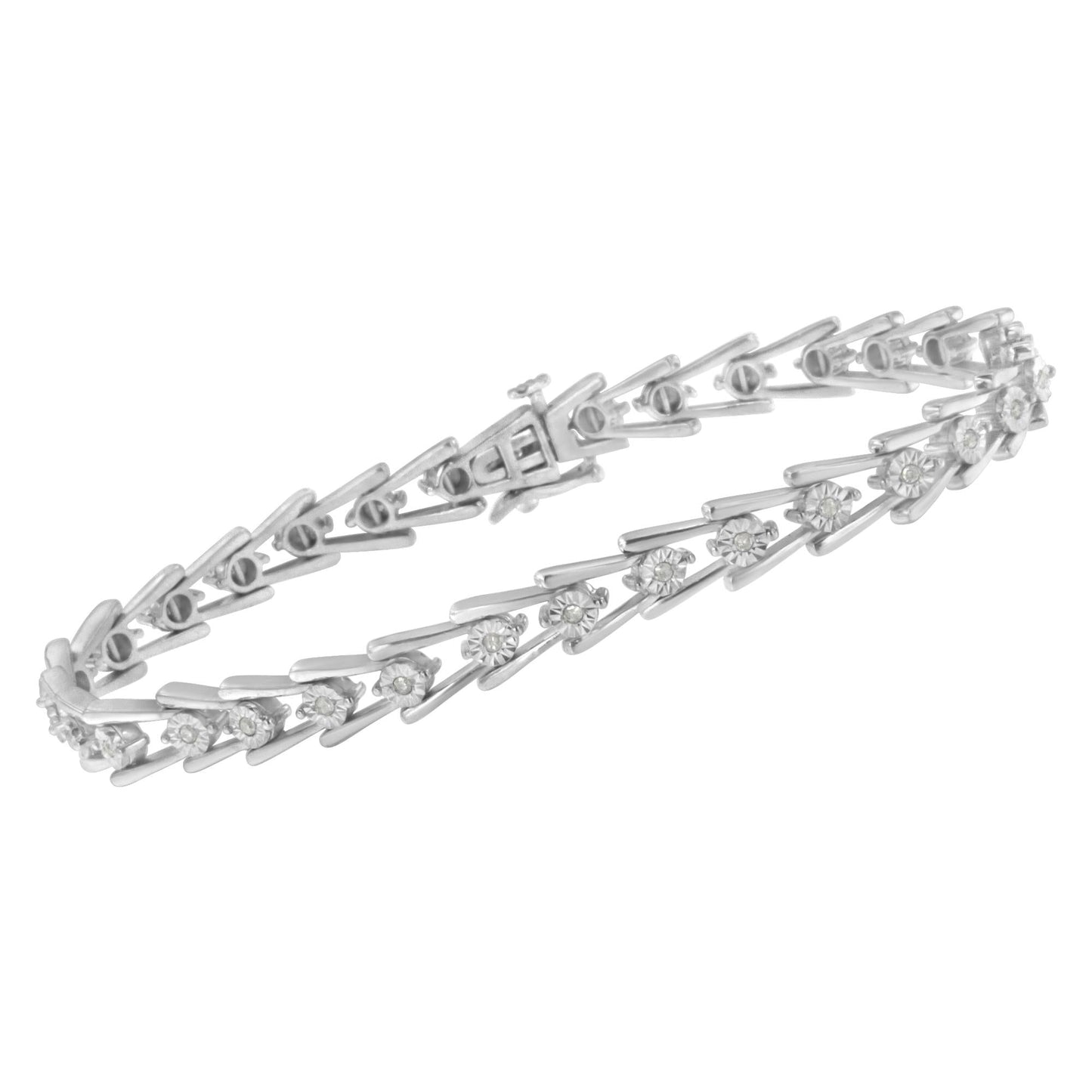 .925 Sterling Silver 1/4 cttw Miracle Set Diamond Sleek and Open "V"Bracelet (I-J Color, I3 Clarity) -7.5" - Bijoux-NYC Direct