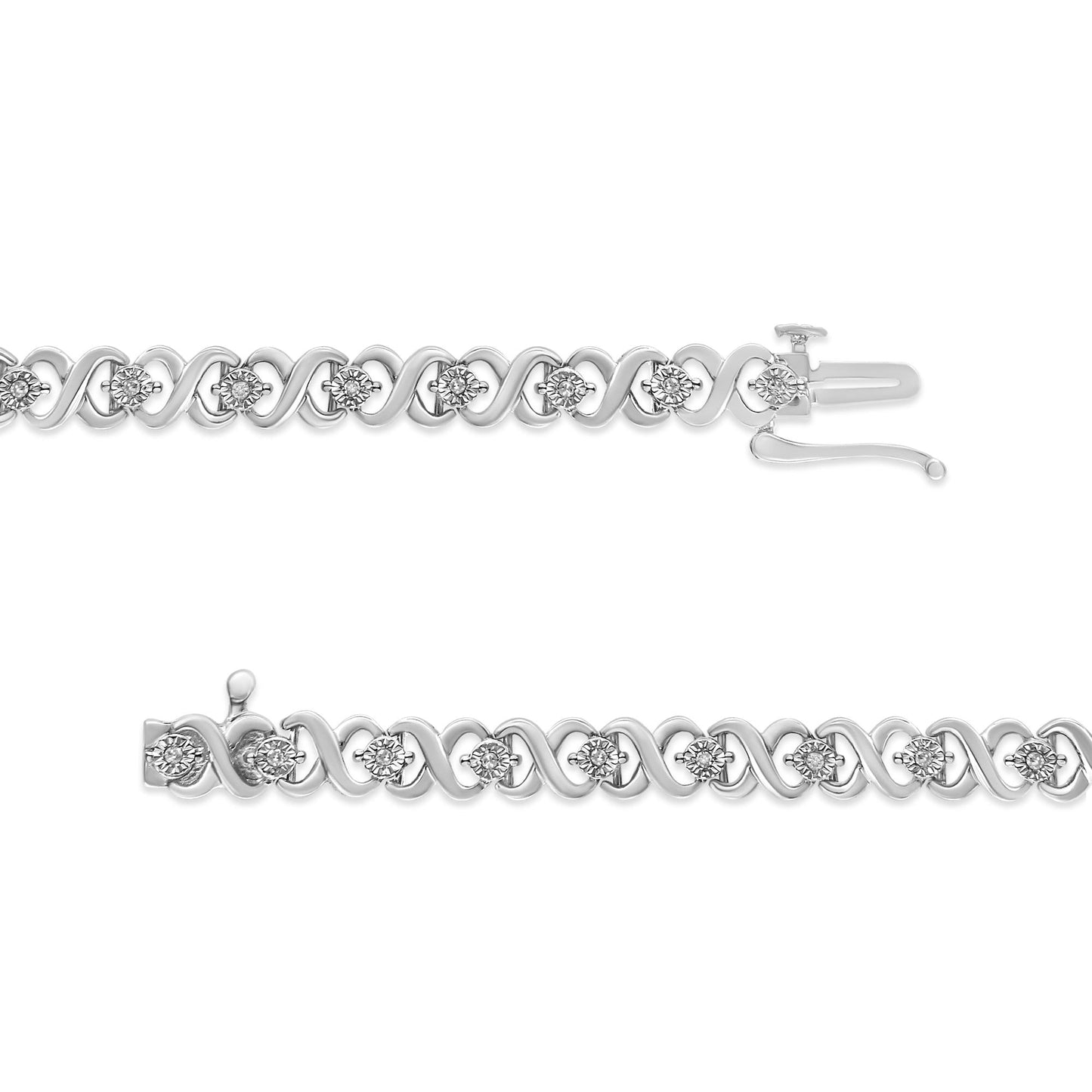 .925 Sterling Silver 1/6 Cttw Miracle Set Diamond Infinity Link and Station Tennis Bracelet (I-J Color, I3 Clarity) - 7.25 " Inches - Bijoux-NYC Direct