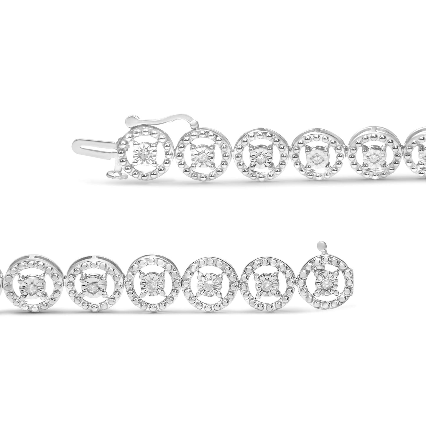 .925 Sterling Silver 1/2 Cttw Diamond Nested Circle Miracle Set Open Wheel 7.25" Fashion Link Bracelet (I-J Color, I3 Clarity) - Bijoux-NYC Direct