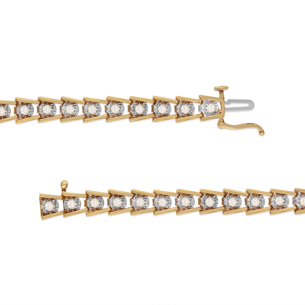 14K Yellow Gold Plated .925 Sterling Silver 2.00 Cttw Miracle Set Diamond Wave Link Bracelet (L-M Color, I2-I3 Clarity) - Size 7.25" - Bijoux-NYC Direct