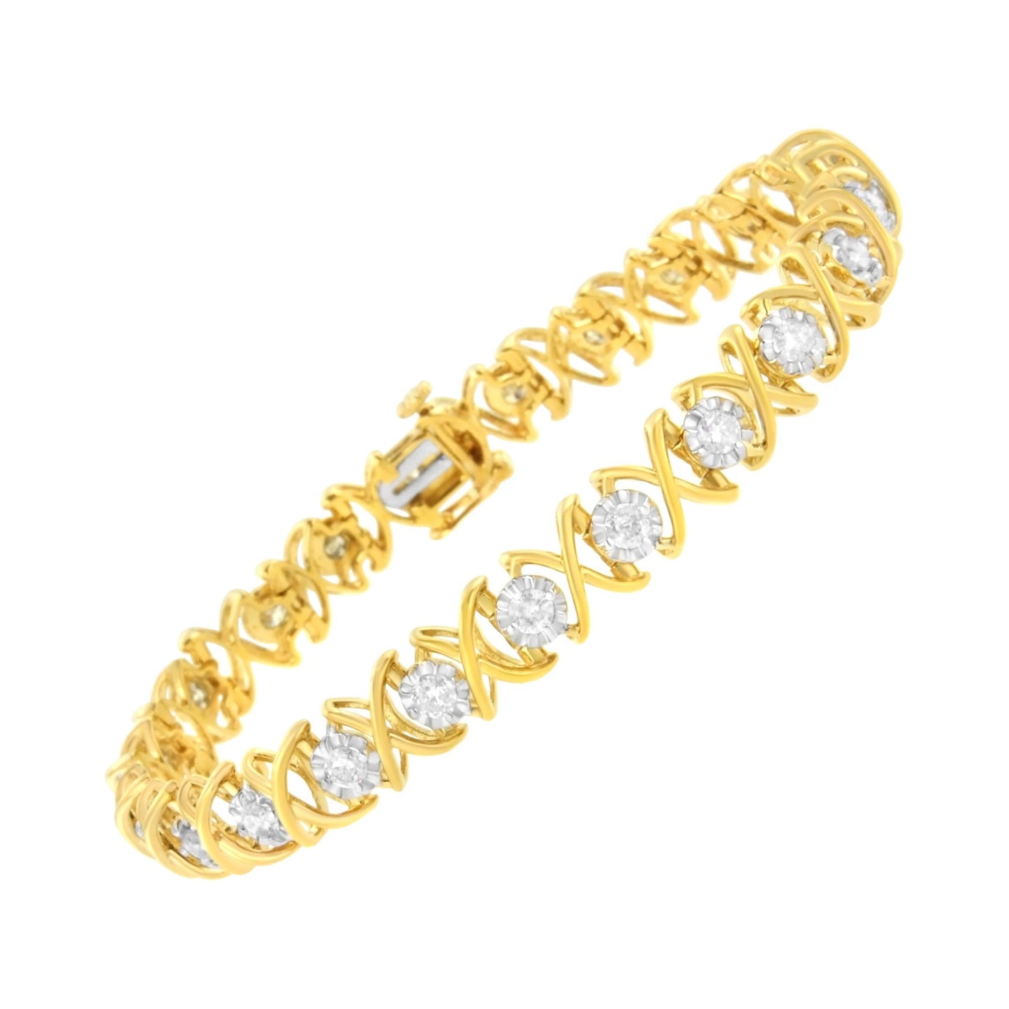 10K Yellow Gold Plated Sterling Silver 2 cttw Diamond "XOXO" Bracelet (J-K Clarity, I1-I2 Color) - Size 7.25" - Bijoux-NYC Direct