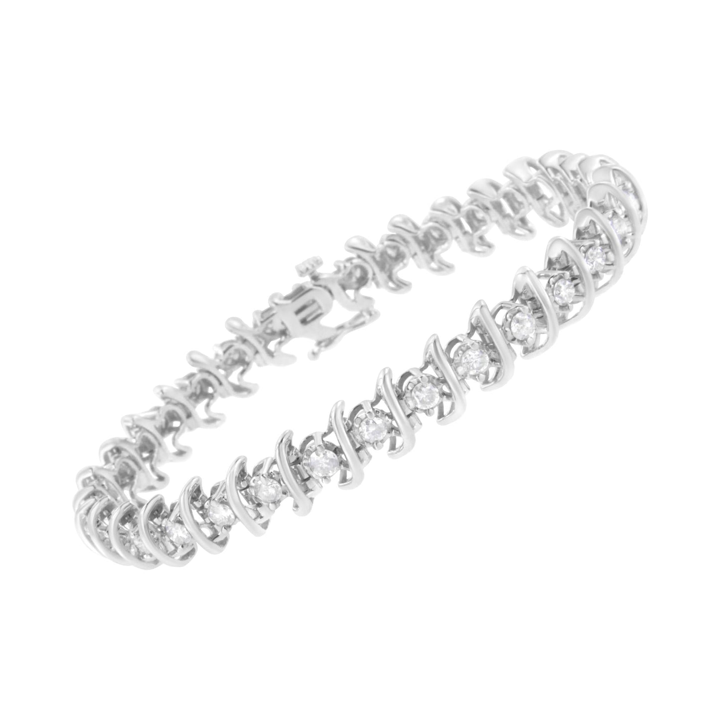 .925 Sterling Silver 3 cttw Diamond "S" Link Bracelet (I-J Clarity, I2-I3 Color) - Size 7.5" - Bijoux-NYC Direct