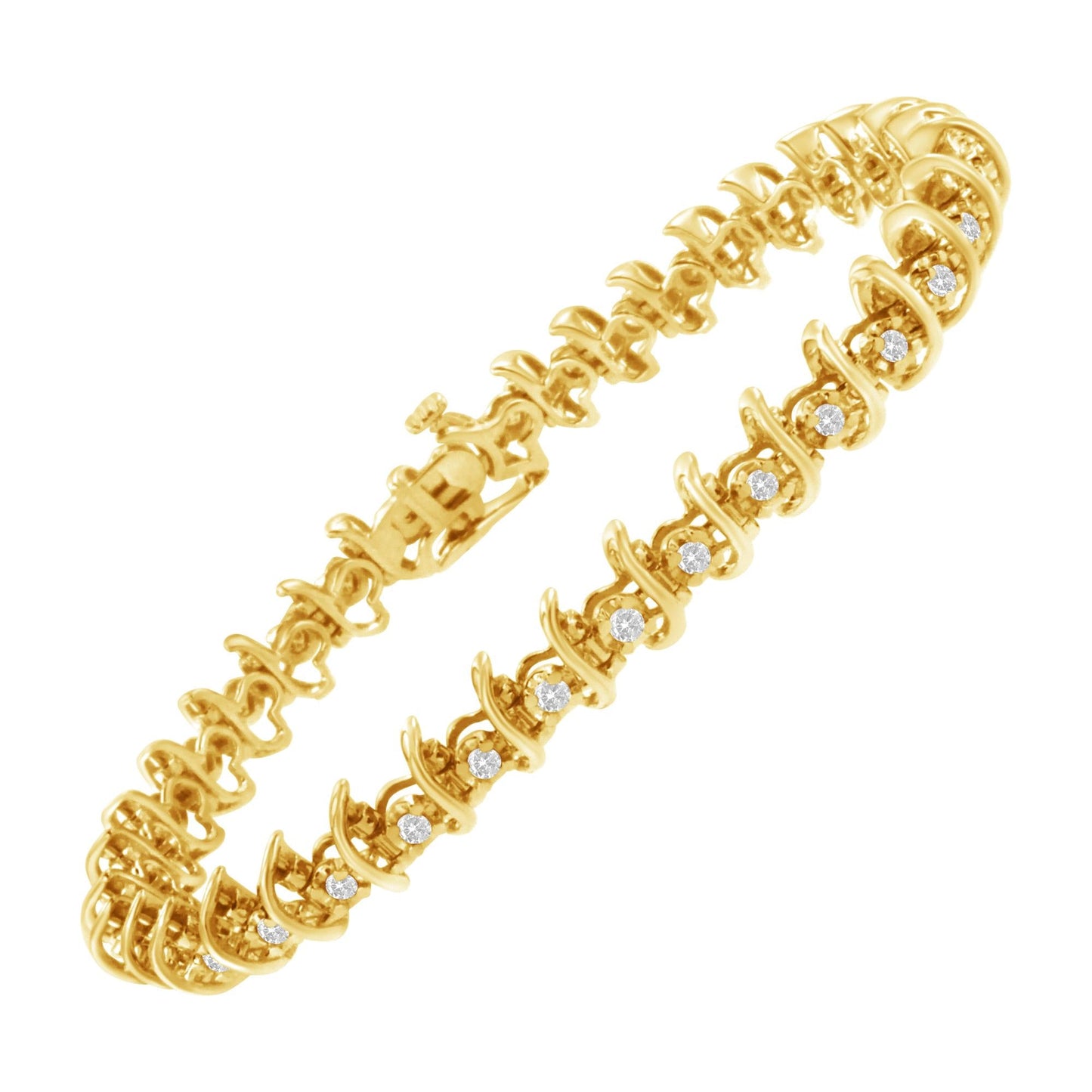 10KT Yellow Gold Plated .925 Sterling Silver 1 cttw Prong-Set Diamond Link Bracelet (J-K, I1-I2) - 7.5" - Bijoux-NYC Direct