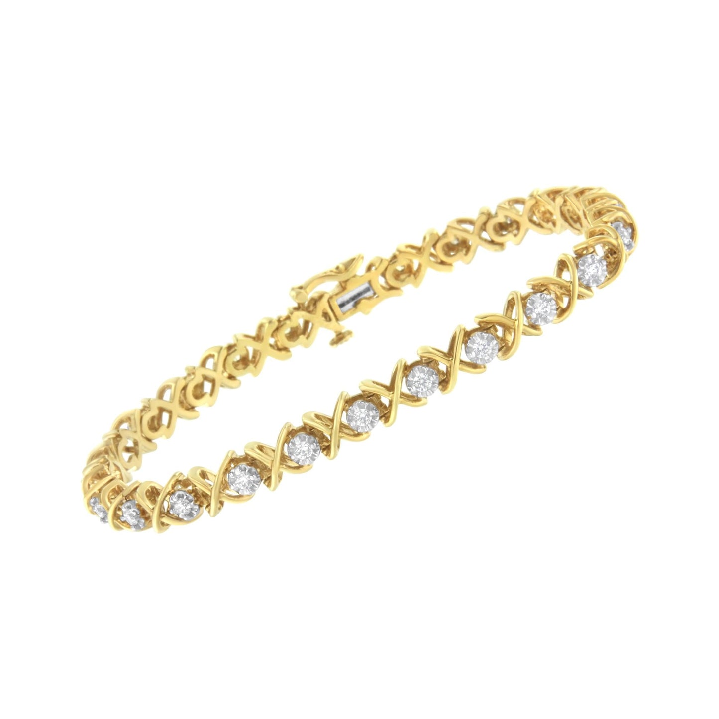 10K Yellow Gold Plated Sterling Silver 1 cttw Diamond Link Bracelet (J-K Clarity, I1-I2 Color) - Size 7" - Bijoux-NYC Direct