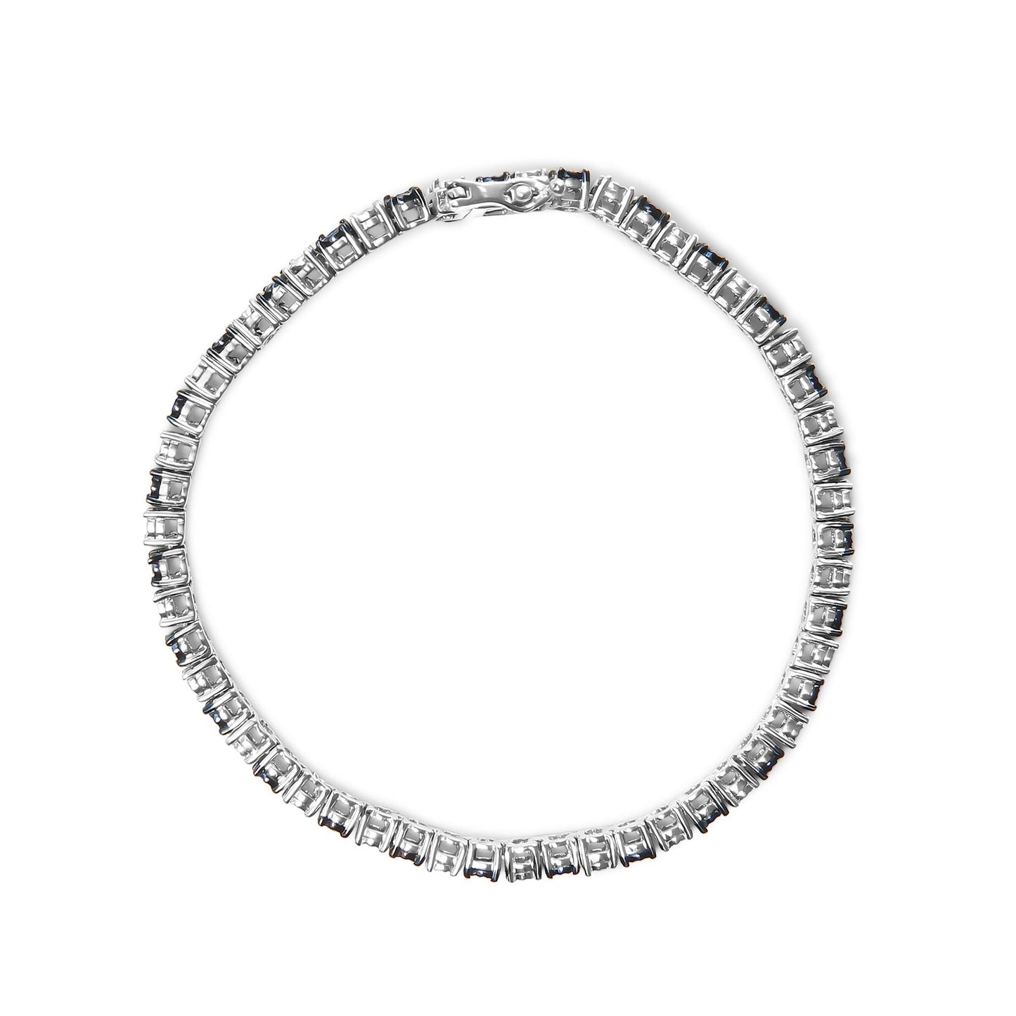 .925 Sterling Silver 1.0 Cttw with Alternating Round White Diamond and Round Treated Blue Diamond Tennis Bracelet (Blue and I-J Color, I3 Clarity) - Size 7" Inches - Bijoux-NYC Direct
