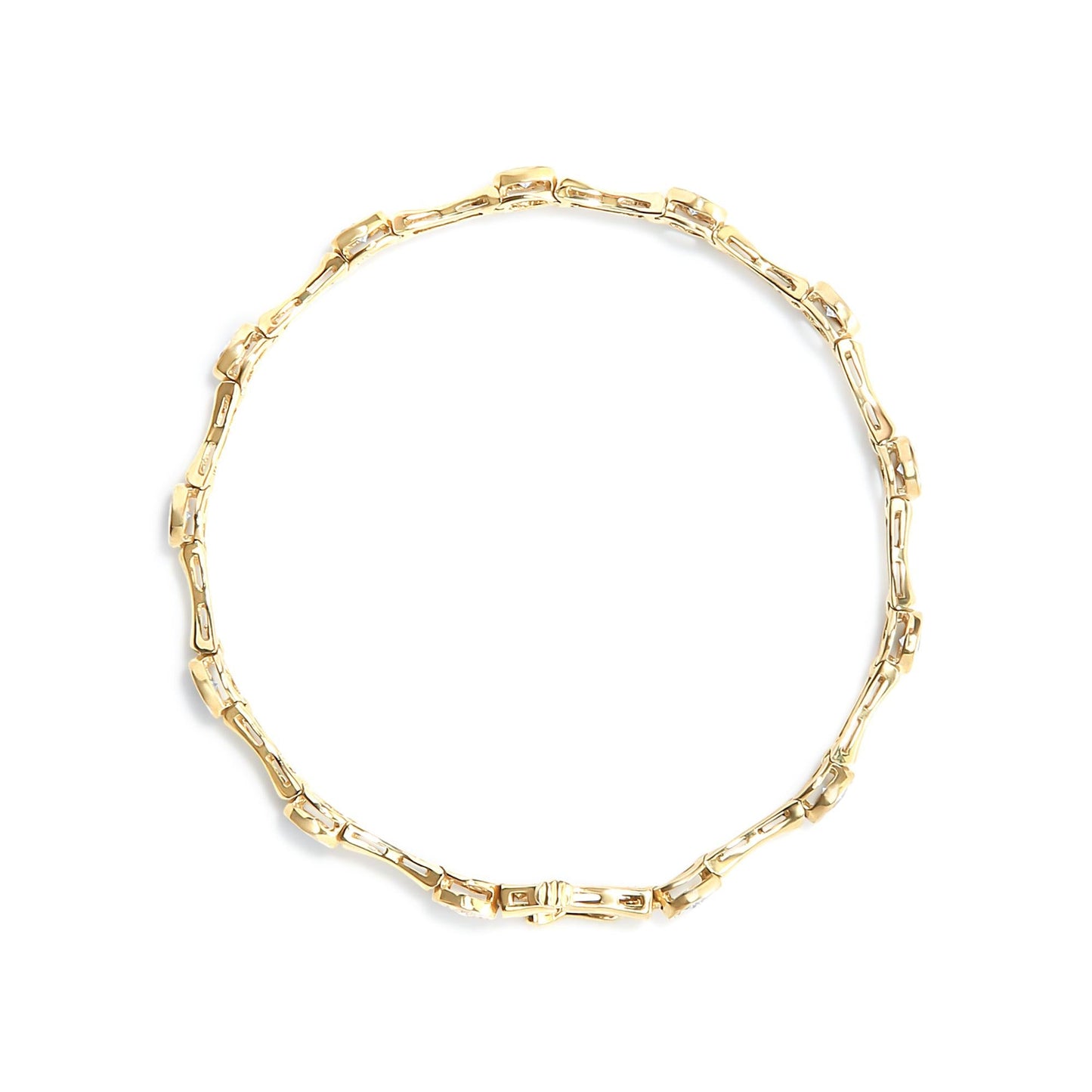 10K Yellow Gold Plated .925 Sterling Silver 1.0 Cttw Miracle Set Diamond Bezel Style Station Link Bracelet (H-I Color, I3 Clarity) - Size 7" - Bijoux-NYC Direct