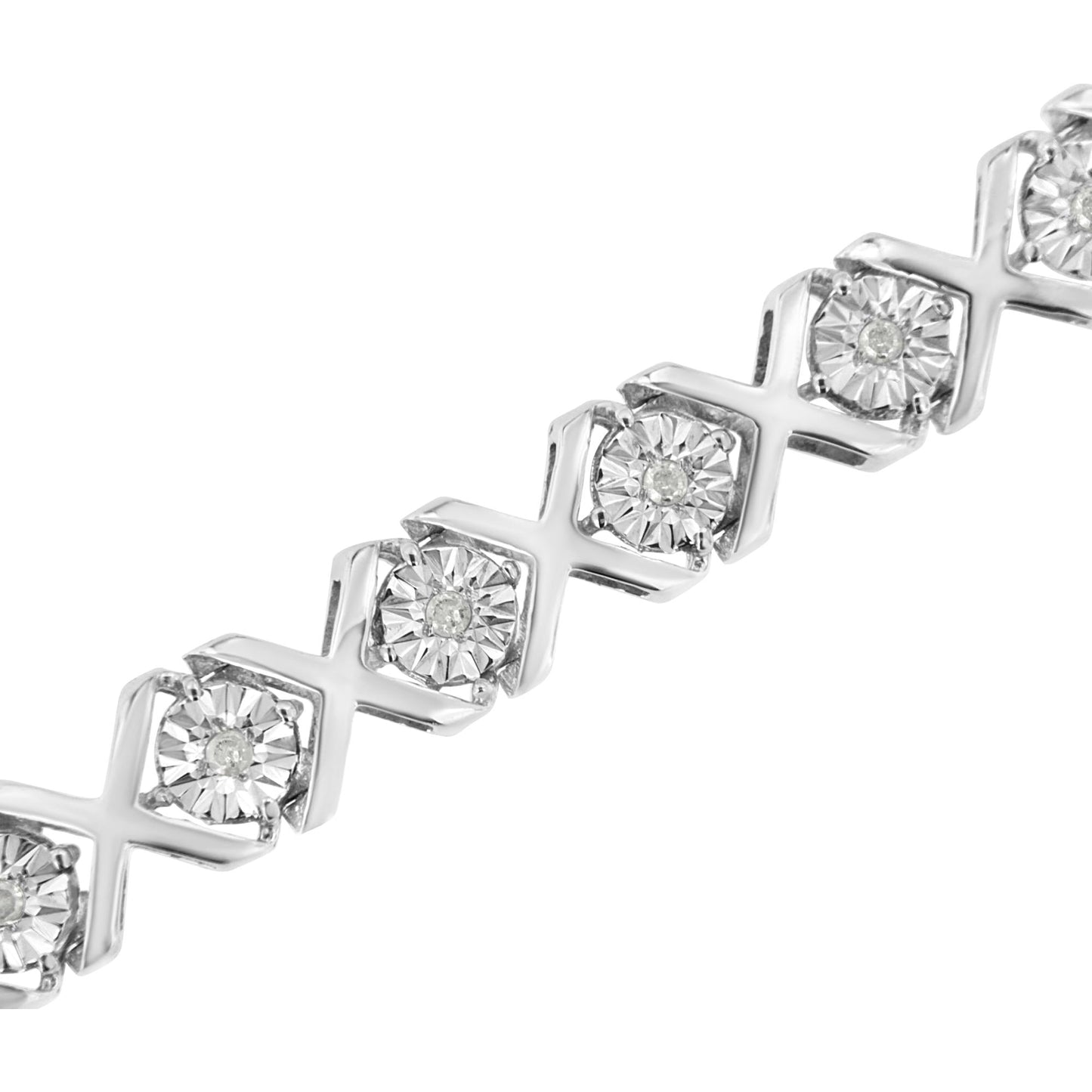 .925 Sterling Silver 1/4 Cttw Miracle Set Diamond "X" Link Bracelet (I-J Color, I3 Clarity) - 7.25" - Bijoux-NYC Direct