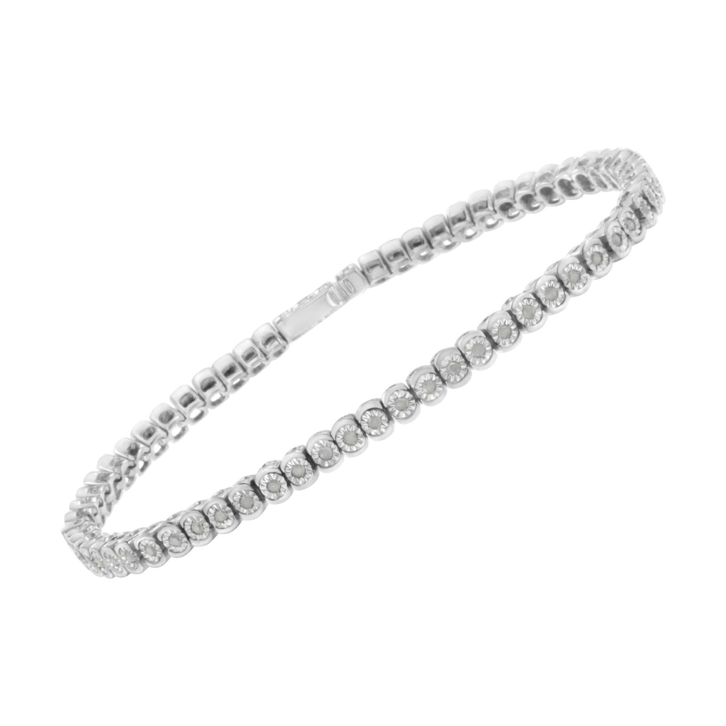 .925 Sterling Silver ½ Cttw Miracle-Set Diamond Round Half Bezel 7” Tennis Bracelet (I-J Color, I2-I3 Clarity) - Bijoux-NYC Direct