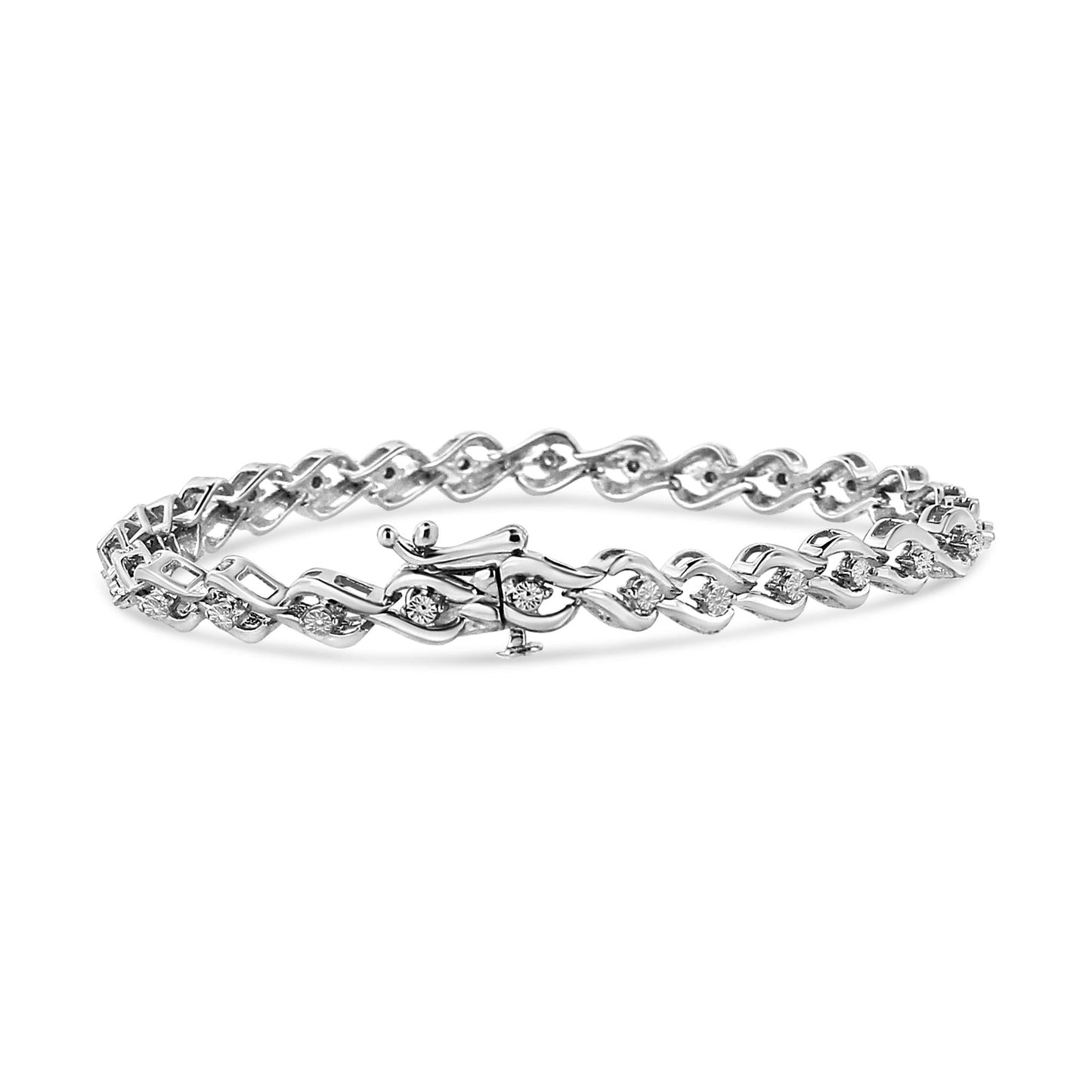 .925 Sterling Silver 1/10 Cttw Round-Cut Diamond Links of Flame Bracelet (I-J Color, I3) - 7.25" - Bijoux-NYC Direct
