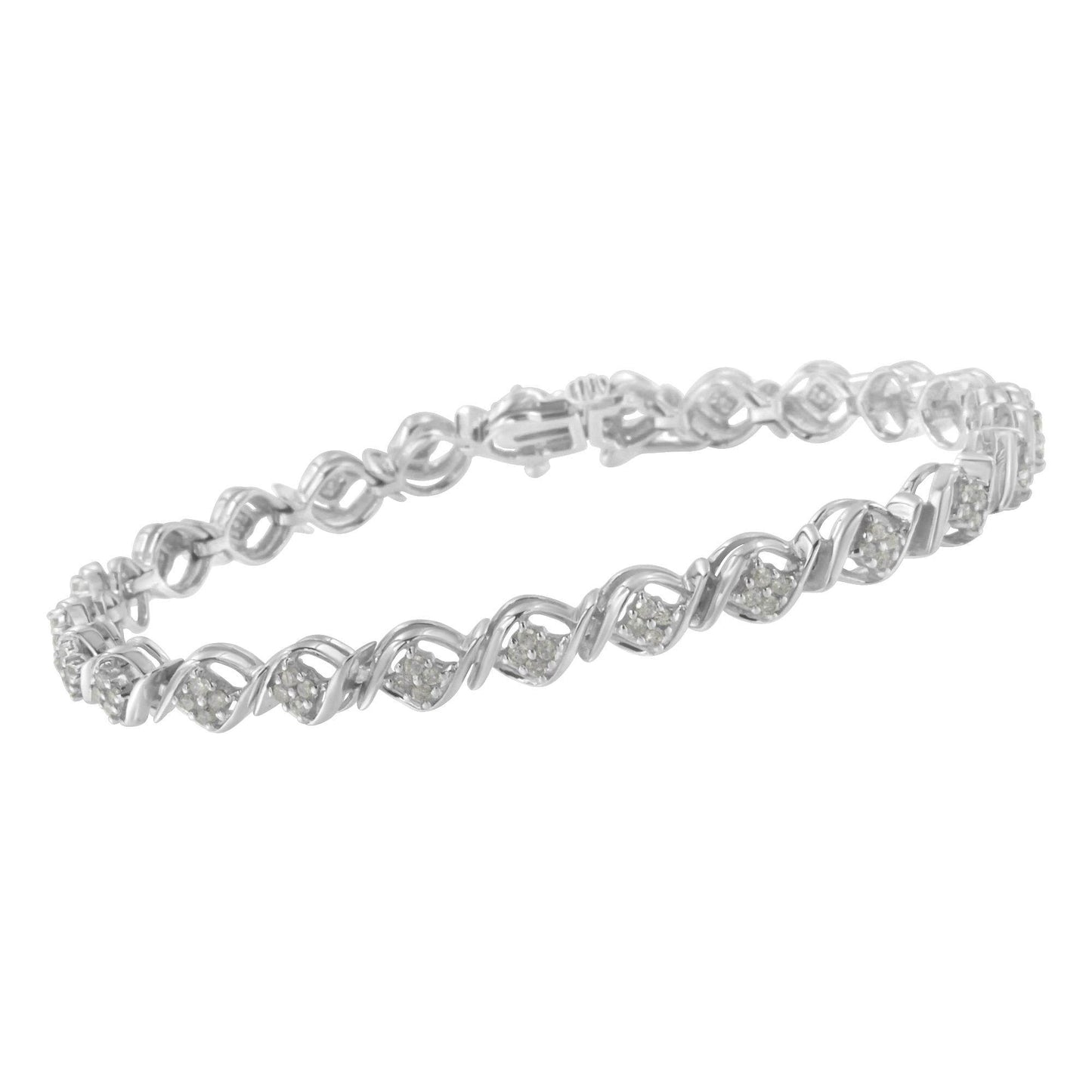 Sterling Silver Diamond Cluster Link Bracelet (1 cttw, I-J Color, I2-I3 Clarity) - Bijoux-NYC Direct