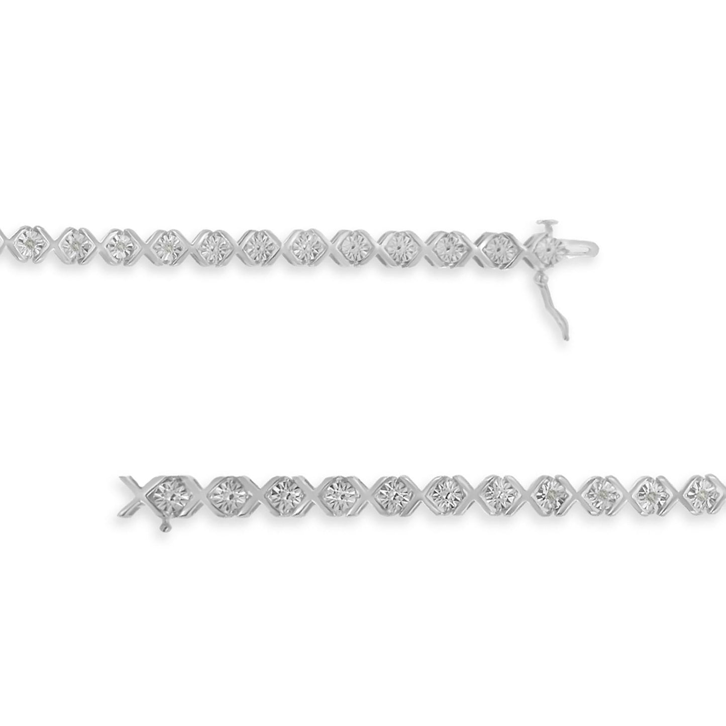 .925 Sterling Silver 1/10 cttw Miracle-Set Round-Cut Diamond "X" Link Tennis Bracelet (I-J color, I2-I3 clarity) - 7.25" - Bijoux-NYC Direct