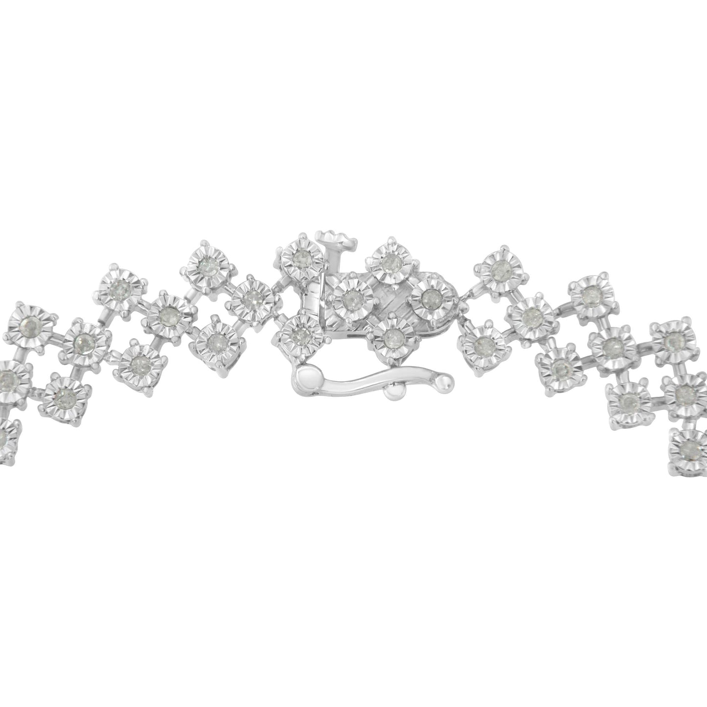 .925 Sterling Silver 1.0 cttw Miracle-Set Round Diamond "Zig Zag" Link Bracelet (I-J Color, I3 Clarity) -7.25 - Bijoux-NYC Direct