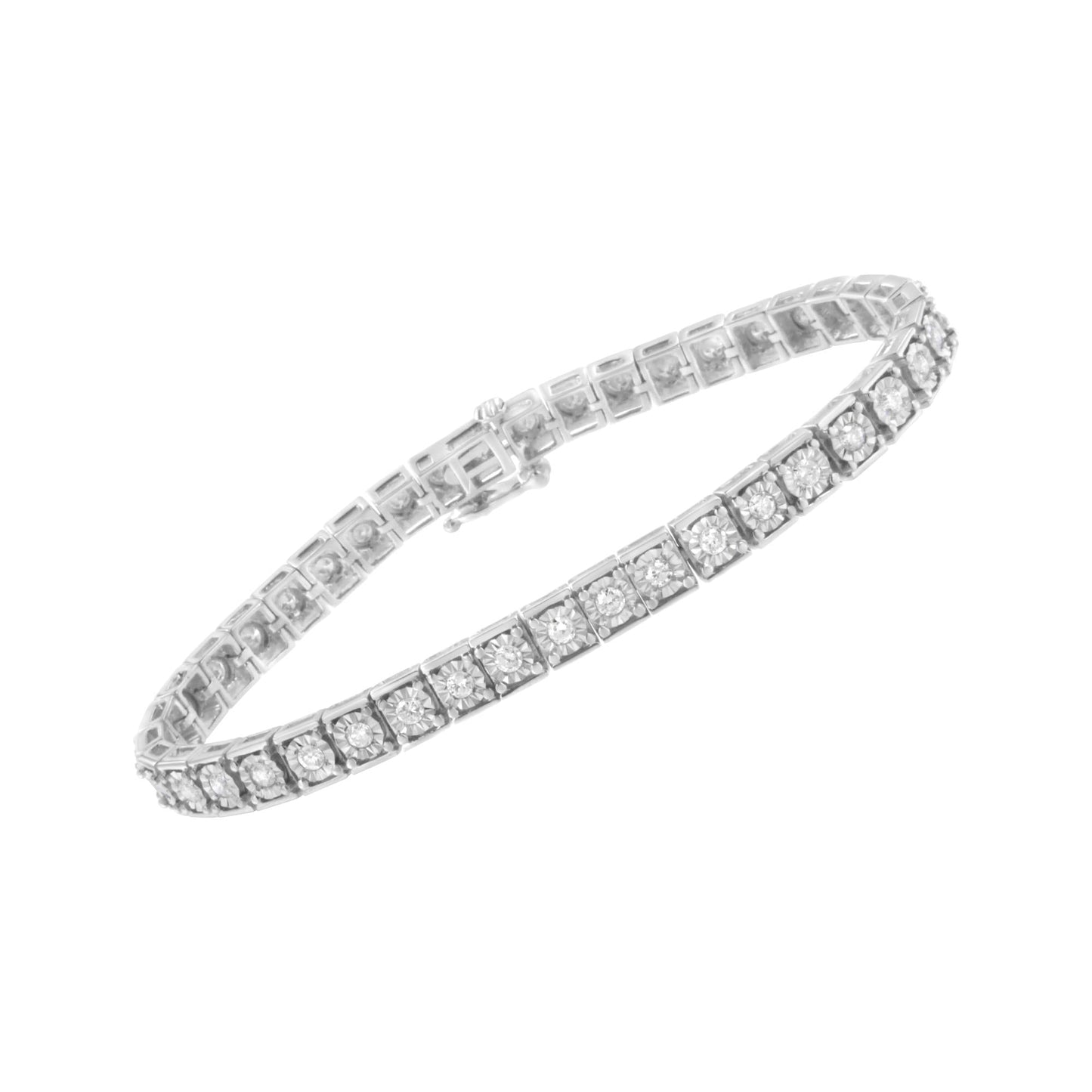 .925 Sterling Silver Brilliant-Cut Round Diamond Square Frame Miracle-Set Tennis Bracelet (2 cttw, I-J Color, I2-I3 Clarity) - Size 7" - Bijoux-NYC Direct