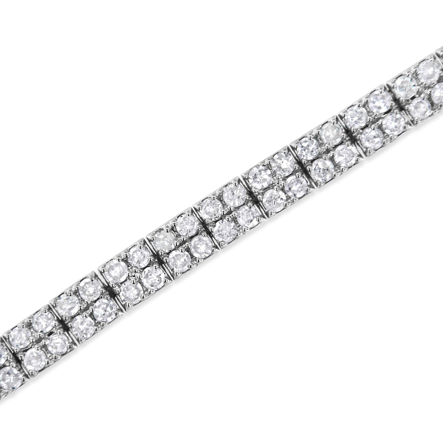 .925 Sterling Silver 3.0 Cttw Prong-Set Round Diamond 2 Row Link Tennis Bracelet (I-J Color, I3 Clarity) - 7.25" - Bijoux-NYC Direct
