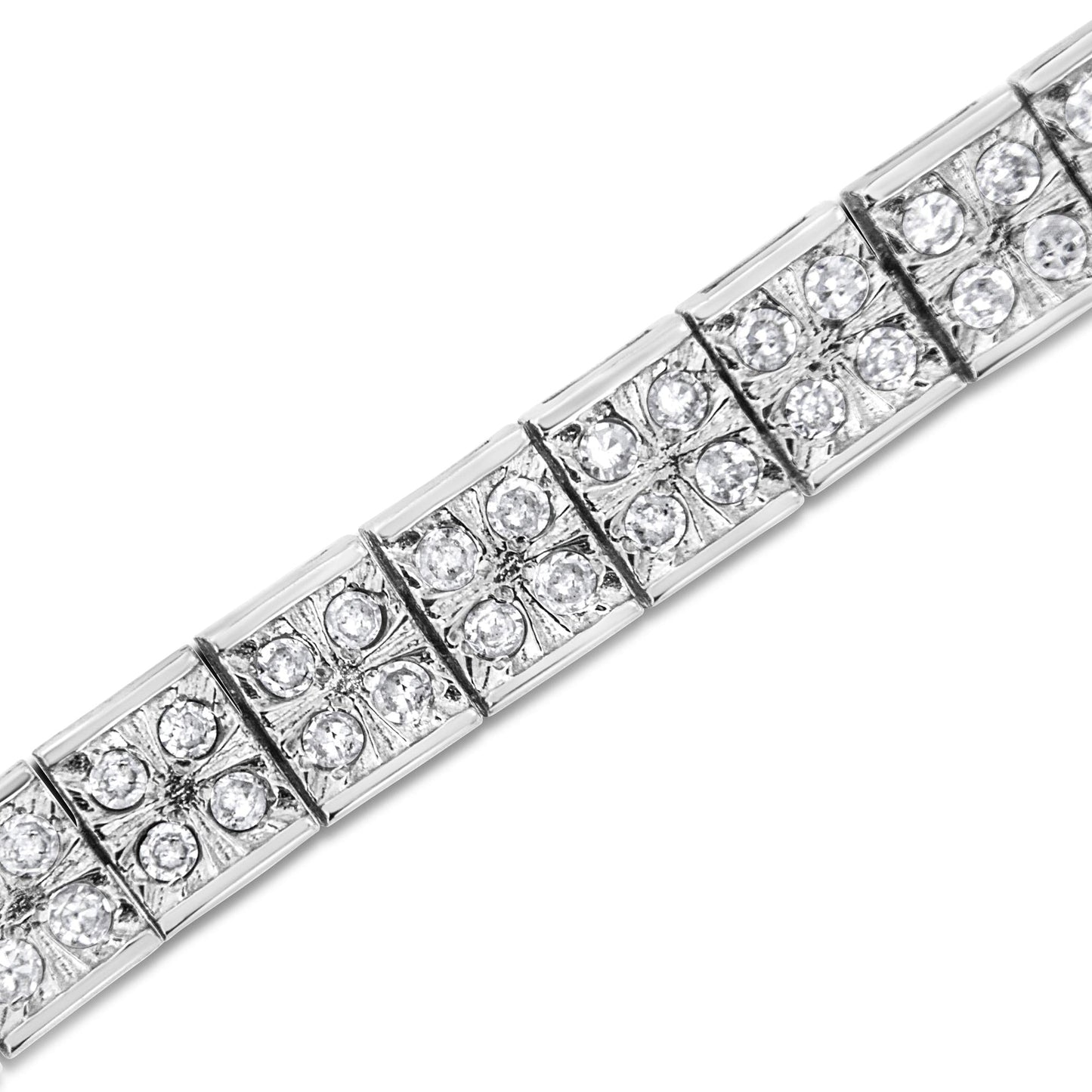.925 Sterling Silver 2 Cttw Prong Set Round-Cut Diamond 4 Stone Box Link Bracelet (I-J Color, I3 Clarity) - 7.25" - Bijoux-NYC Direct