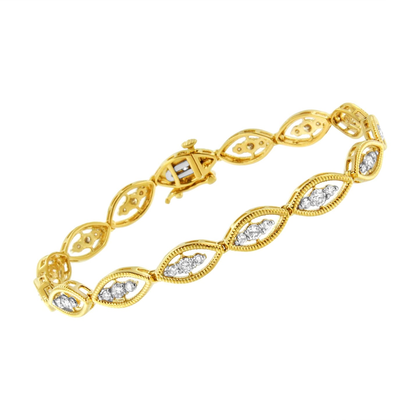 10K Yellow Gold Plated .925 Sterling Silver 1 cttw Prong Set Round-Cut Diamond Link Bracelet (J-K Color, I1-I2 Clarity) - 7.25" - Bijoux-NYC Direct