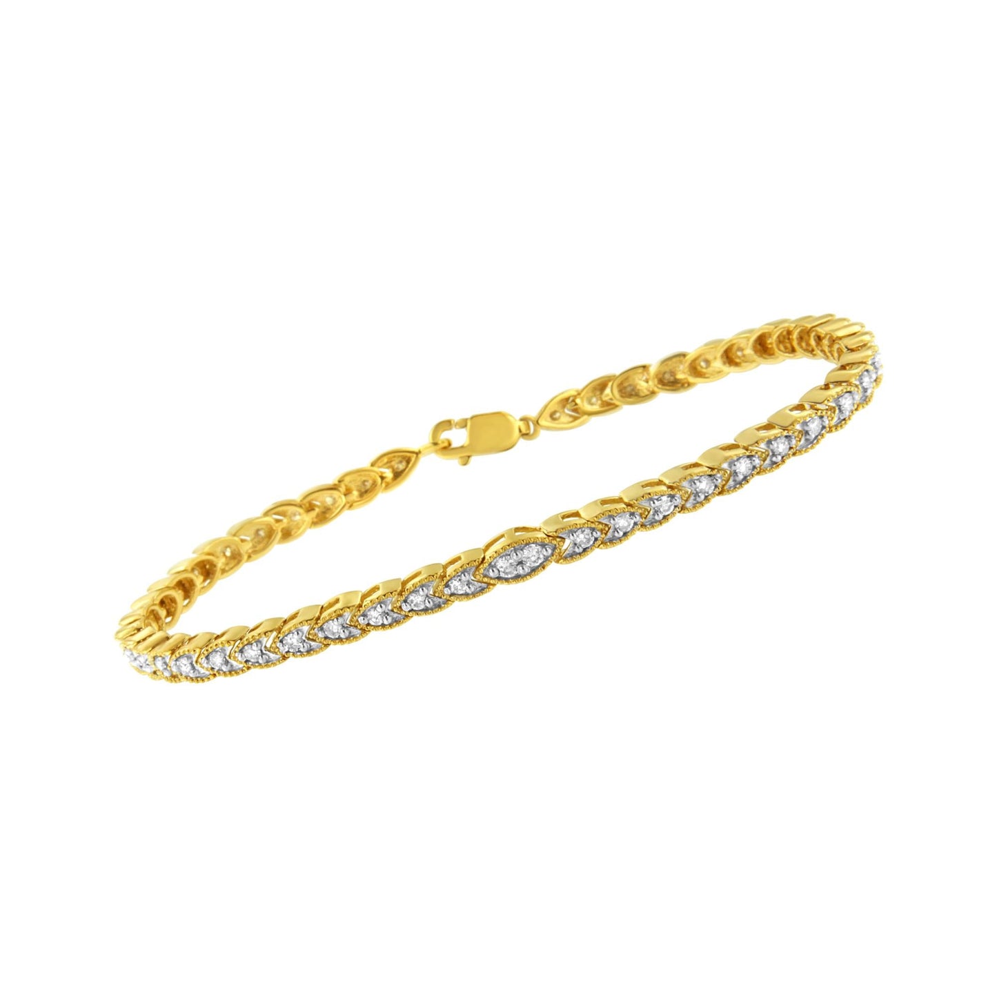 10K Yellow Gold Plated .925 Sterling Silver 1 cttw Prong-Set Diamond Pear Shape Link Bracelet (I-J Color, I1-I2 Clarity) - 7.25" - Bijoux-NYC Direct