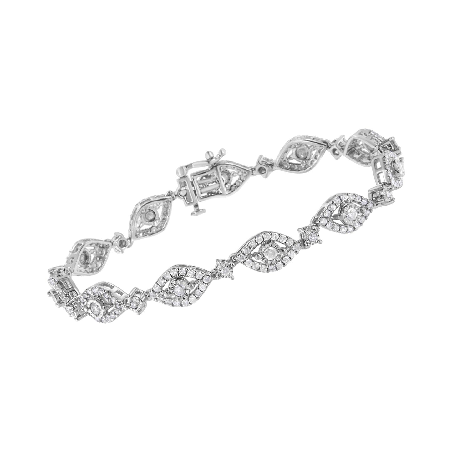 .925 Sterling Silver 2 1/2 Cttw Diamond Pear Shaped and Bezel Link Bracelet (I-J Color, I2-I3 Clarity) - 7.5 " - Bijoux-NYC Direct