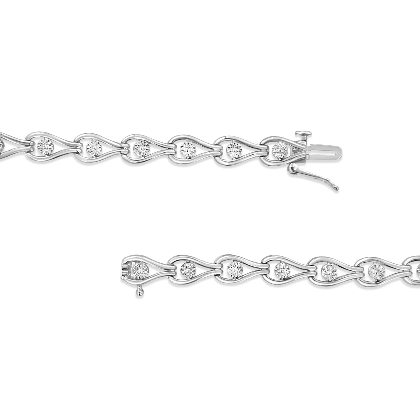 .925 Sterling Silver 1/10 Cttw Miracle-Set Diamond Pear Shape and Bezel Link Bracelet (I-J Color, I3 Clarity) - 7.25" - Bijoux-NYC Direct