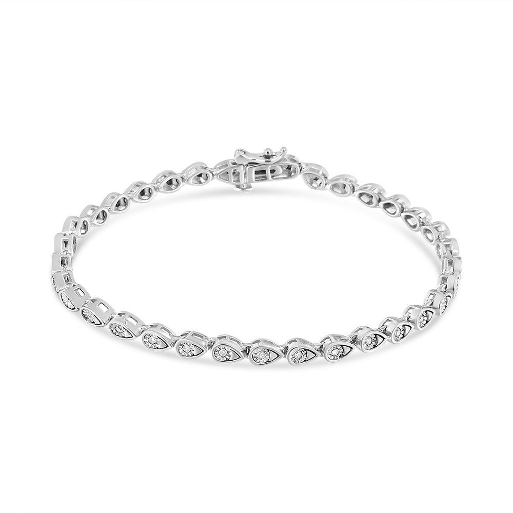 .925 Sterling Silver 1/10 Cttw Round-Cut Diamond Pear Link 7.25" Bracelet (I-J Color, I2-I3 Clarity) - Bijoux-NYC Direct