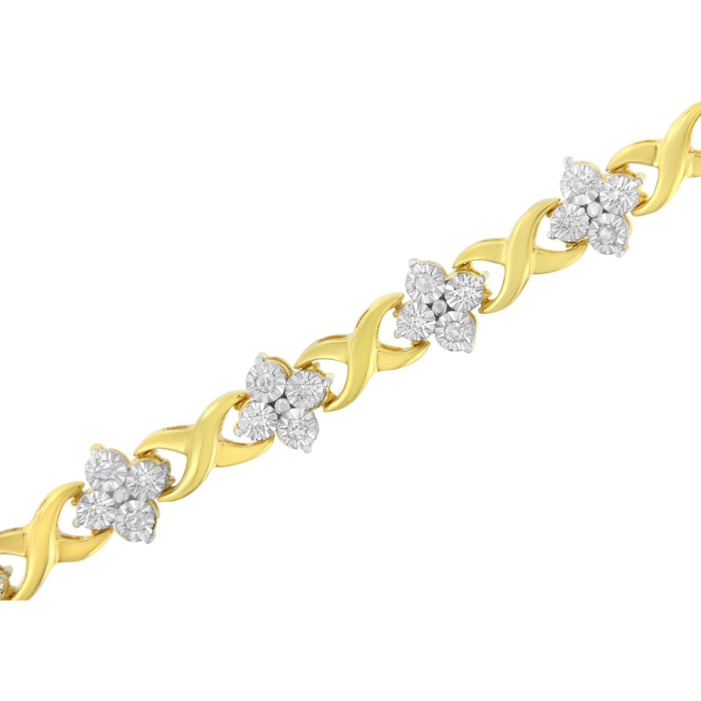 10K Yellow Gold Plated Sterling Silver 1/4 cttw Diamond 4 Leaf Clover Link Tennis Bracelet (I-J Color, I2-I3 Clarity) - Size 7.25" - Bijoux-NYC Direct