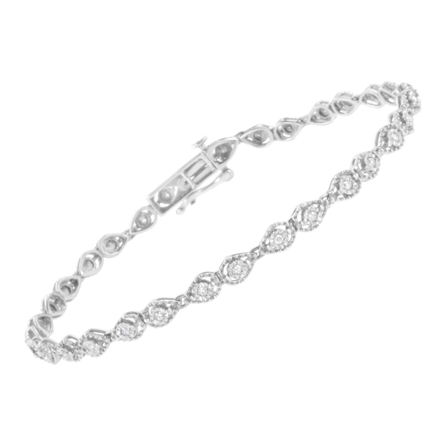 .925 Sterling Silver 1/2 cttw Miracle-Set Diamond Pear Shaped Link Bracelet (I-J Color, I3 Clarity) - Size 7.25" - Bijoux-NYC Direct