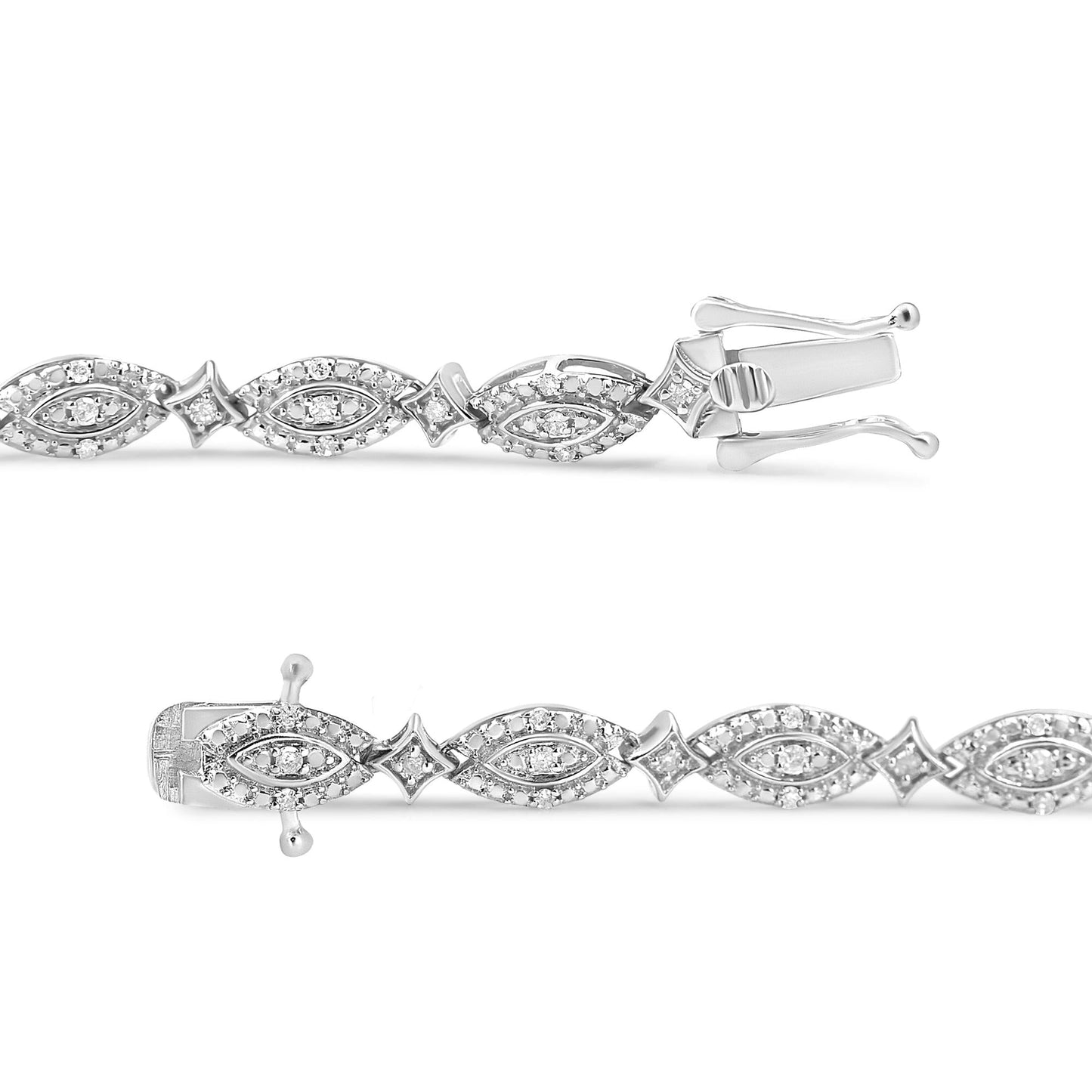.925 Sterling Silver 1/2 Cttw Diamond Alternating Marquise and Starburst Shaped Link Bracelet (I-J Color, I2-I3 Clarity) - 7.25" - Bijoux-NYC Direct