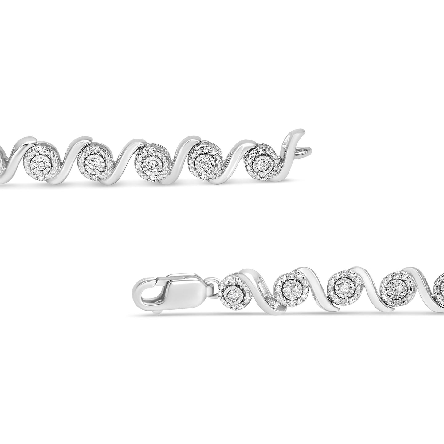 .925 Sterling Silver 1/2 Cttw Round Diamond Halo S-Link Bracelet (I-J Color, I2-I3 Clarity) - 7.25" - Bijoux-NYC Direct