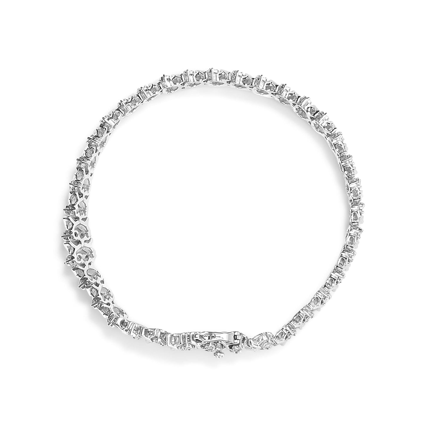 .925 Sterling Silver 1.0 Cttw Miracle Set Diamond 3 Row Wave Link Bracelet (I-J Color, I2-I3 Clarity) - 7.25" Inches - Bijoux-NYC Direct