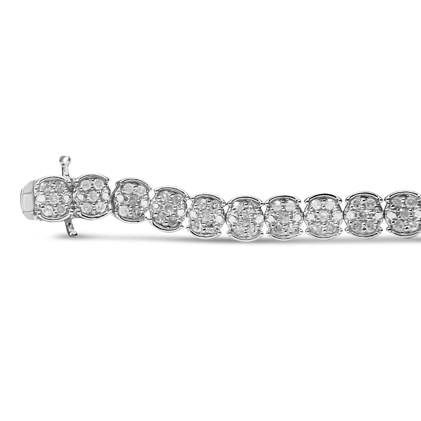 .925 Sterling Silver 2.0 Cttw Diamond Cluster Link Bracelet (I-J Color, I2-I3 Clarity) - Size 7.25" - Bijoux-NYC Direct