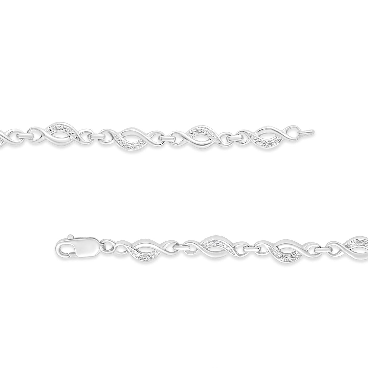 .925 Sterling Silver Prong Set Diamond Accent Curved Spiral Link Bracelet (I-J Color, I3 Clarity) - 7.25" - Bijoux-NYC Direct