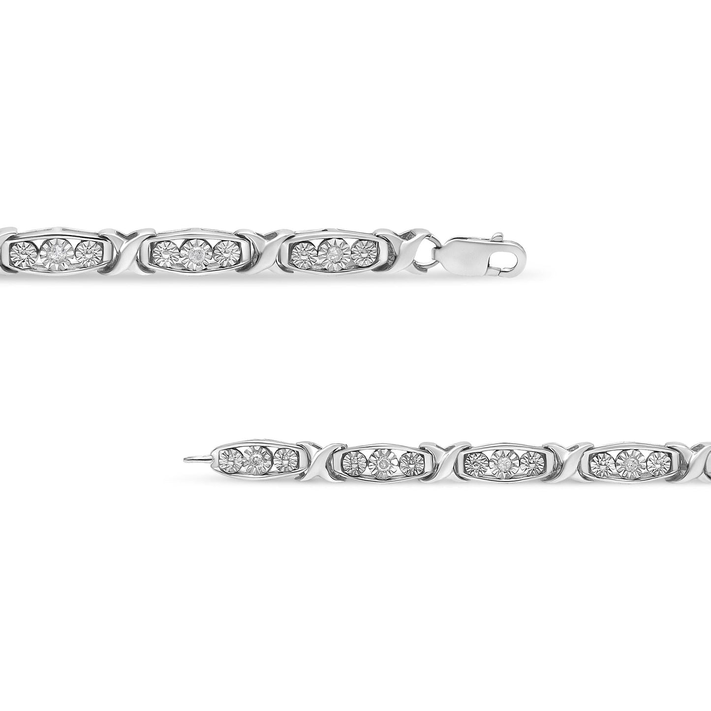 .925 Sterling Silver 1/10 Cttw Diamond Miracle Set 3 Stone Link Bracelet (I-J Color, I2-I3 Quality) - 7.25" Inches - Bijoux-NYC Direct
