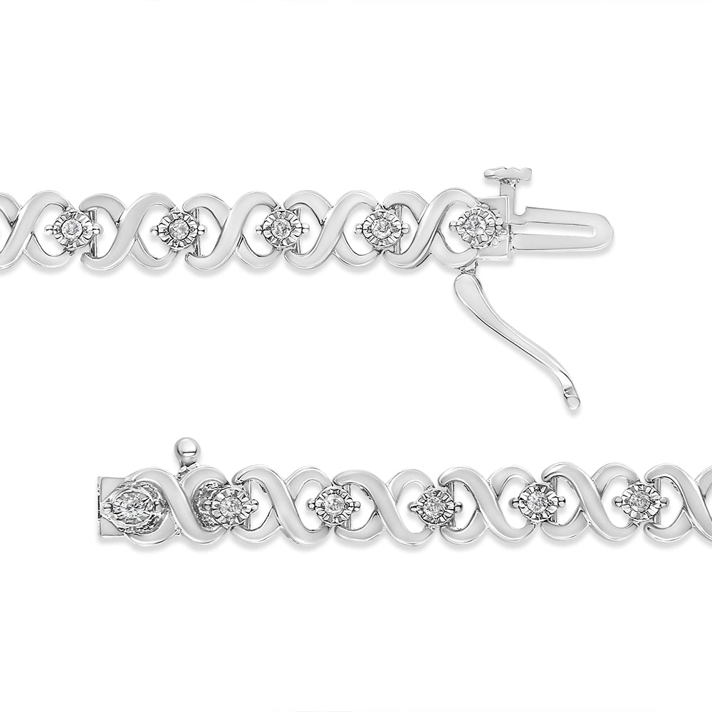 .925 Sterling Silver 1/3 Cttw Miracle Plate Round-Cut Diamond Infinity Link Bracelet (I-J Color, I3 Clarity) - Size 7.25" - Bijoux-NYC Direct
