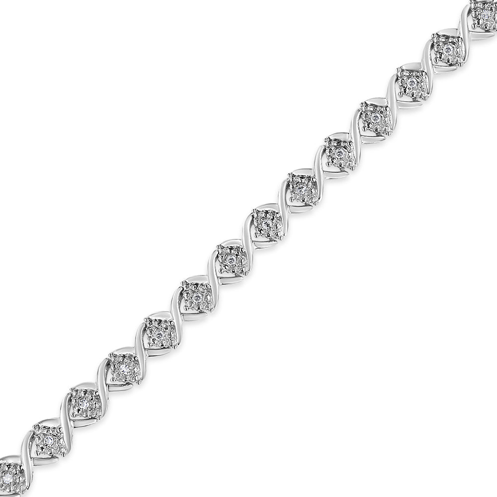 .925 Sterling Silver 1/4 Cttw Round-Cut Diamond "X" Link Bracelet (I-J Color, I3 Clarity) - Size 7.25 " - Bijoux-NYC Direct