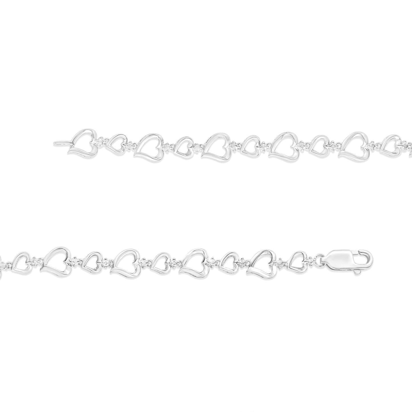 .925 Sterling Silver Prong Set Diamond Accent Alternating Heart Link Bracelet (I-J Color, I3 Clarity) - 7.25" Inches - Bijoux-NYC Direct