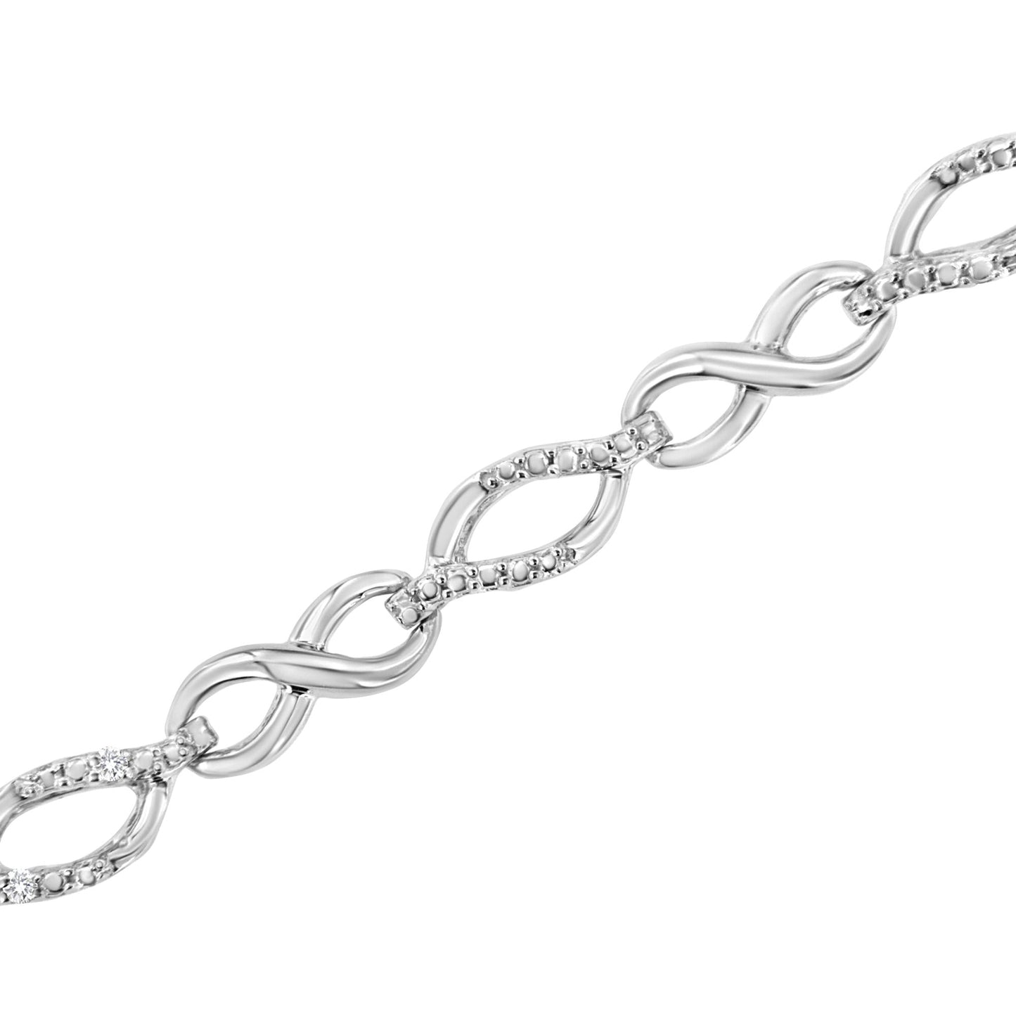 .925 Sterling Silver Diamond Accent Alternating Infinity Shape and Pear Shape Link Bracelet (I-J Color, I3 Clarity) - 7.25" Inches - Bijoux-NYC Direct