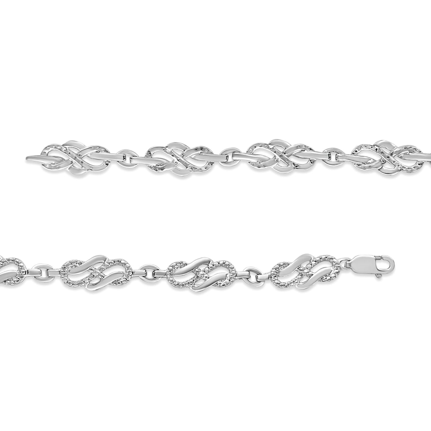 .925 Sterling Silver Prong Set Diamond Accent Infinity Weave Link 7.25" Bracelet (I-J Color, I3 Clarity) - Bijoux-NYC Direct