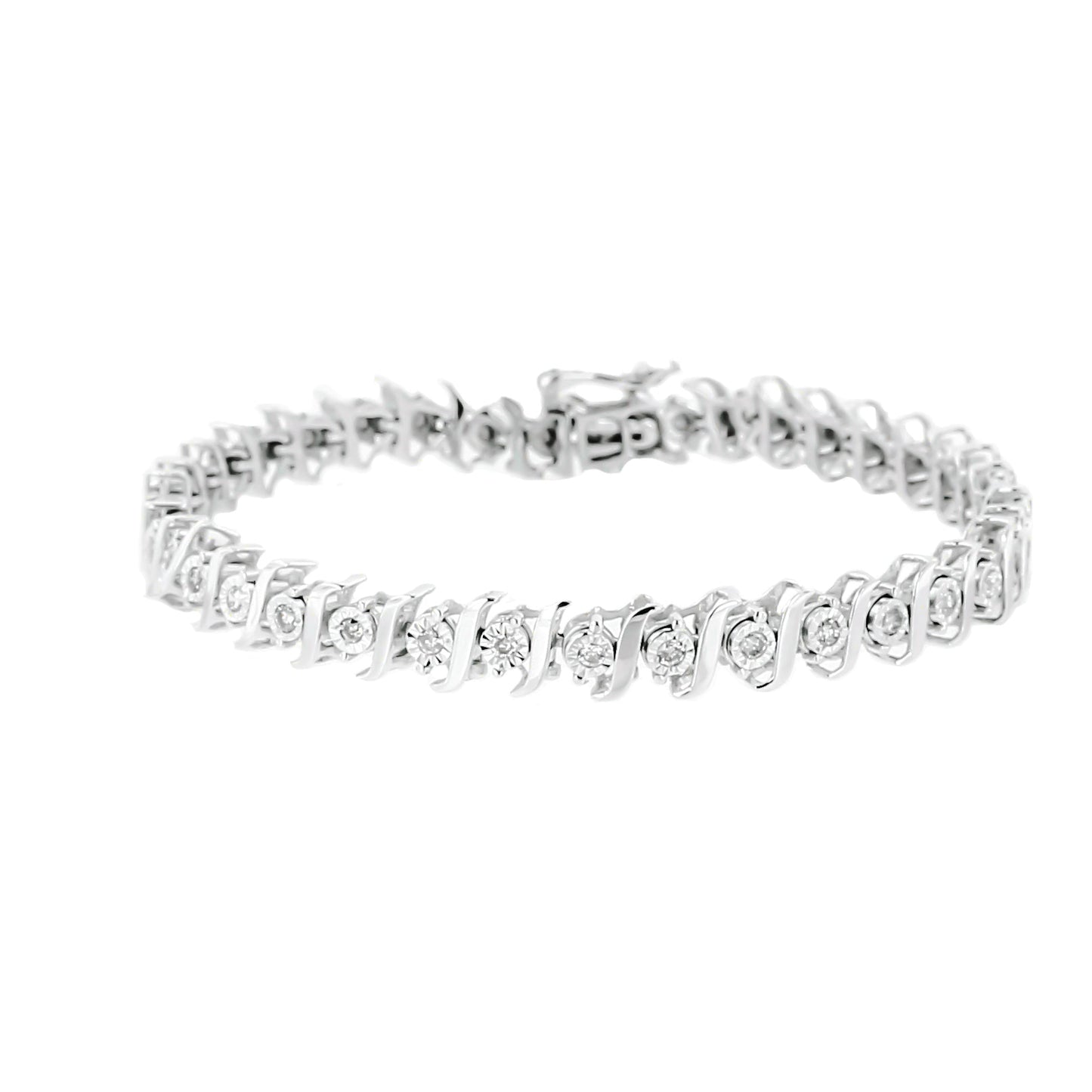 .925 Sterling Silver 1/2 Cttw Diamond Miracle Set "S" Link Tennis Bracelet - (J-K Color, I2-I3 Clarity) - Size 7.50 - Bijoux-NYC Direct