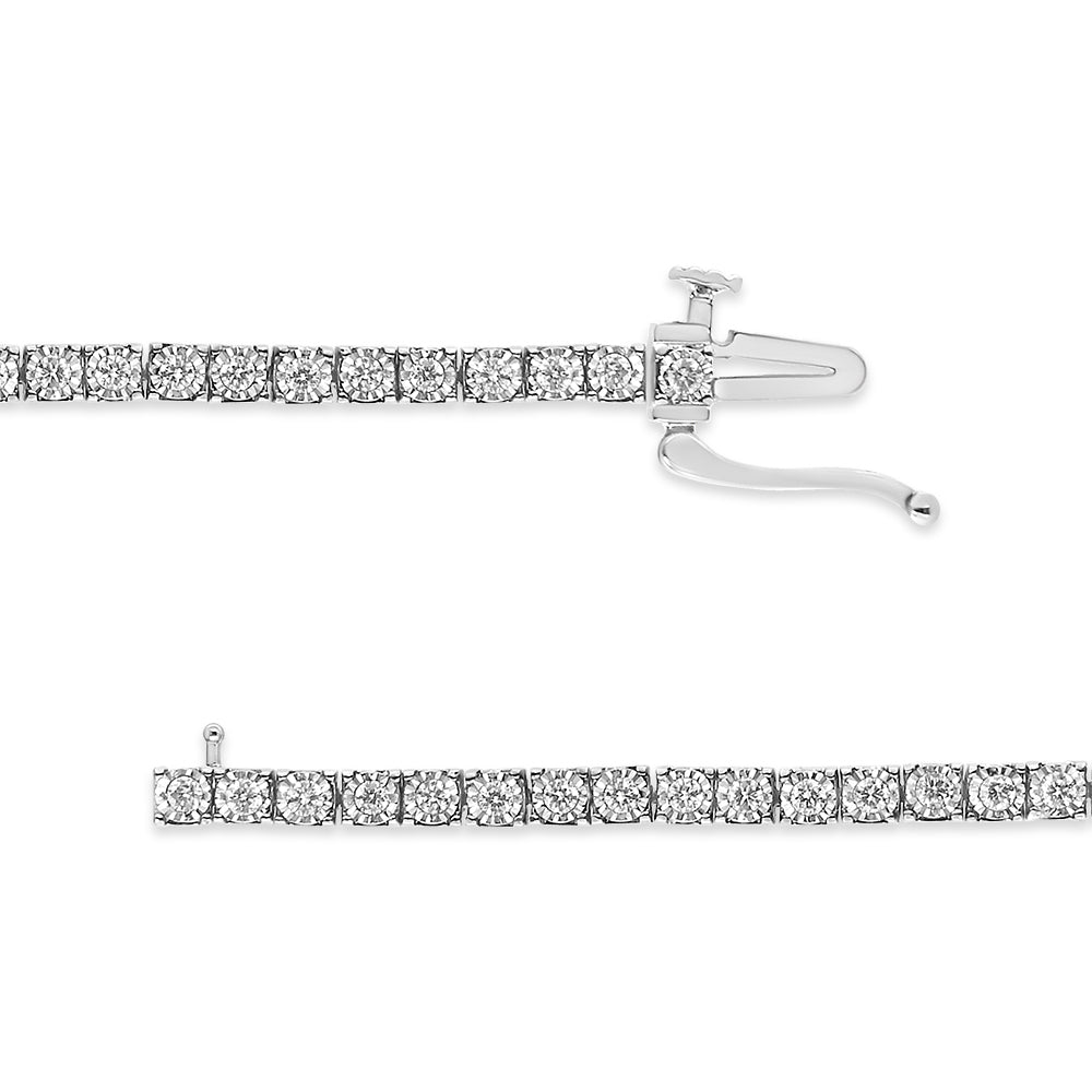 14K White Gold 1.0 Cttw Miracle Set Round-Cut Lab Grown Diamond Illusion Tennis Bracelet (F-G Color, VS2-SI1 Clarity) Size 7" - Bijoux-NYC Direct