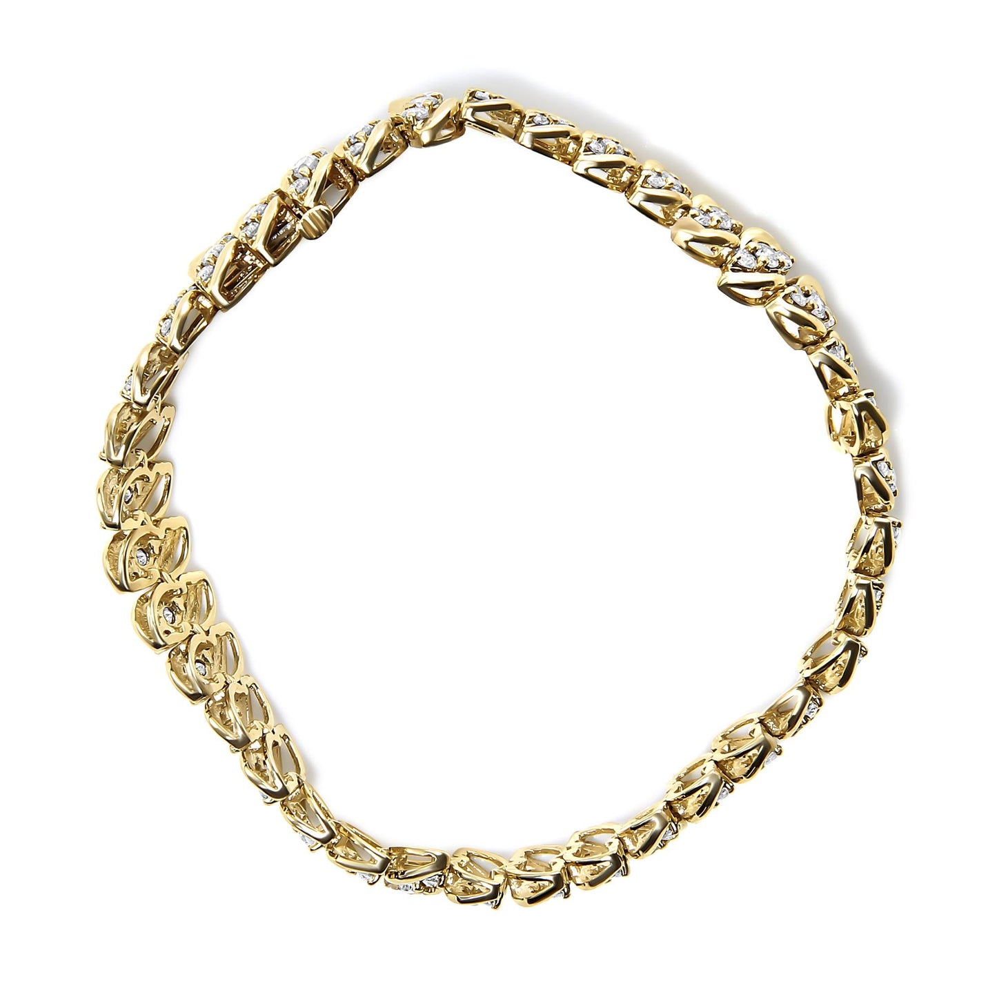10K Yellow Gold 5.0 Cttw Diamond Double Row S-Link Cuban Bracelet (J-K Color, I2-I3 Clarity) - 7.25" Inches - Bijoux-NYC Direct