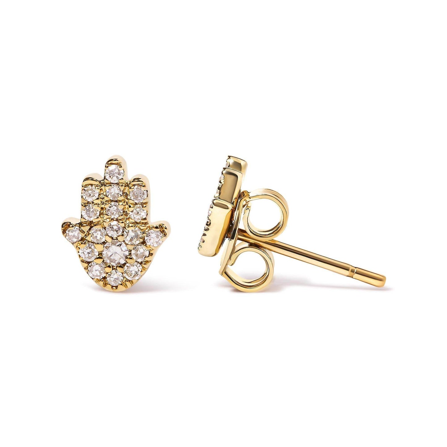 10K Yellow Gold Diamond Accented Hamsa Stud Earrings (H-I Color, I1-I2 Clarity) - Bijoux-NYC Direct