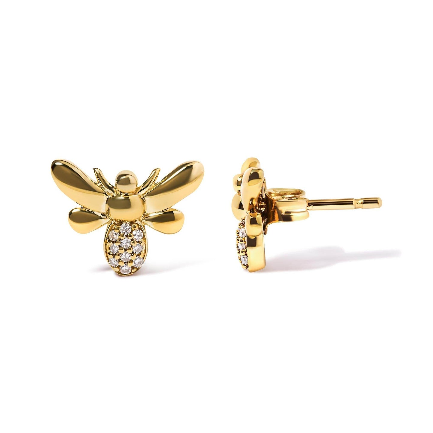 10K Yellow Gold Diamond Accented Bumble Bee Stud Earring (H-I Color, I1-I2 Clarity) - Bijoux-NYC Direct