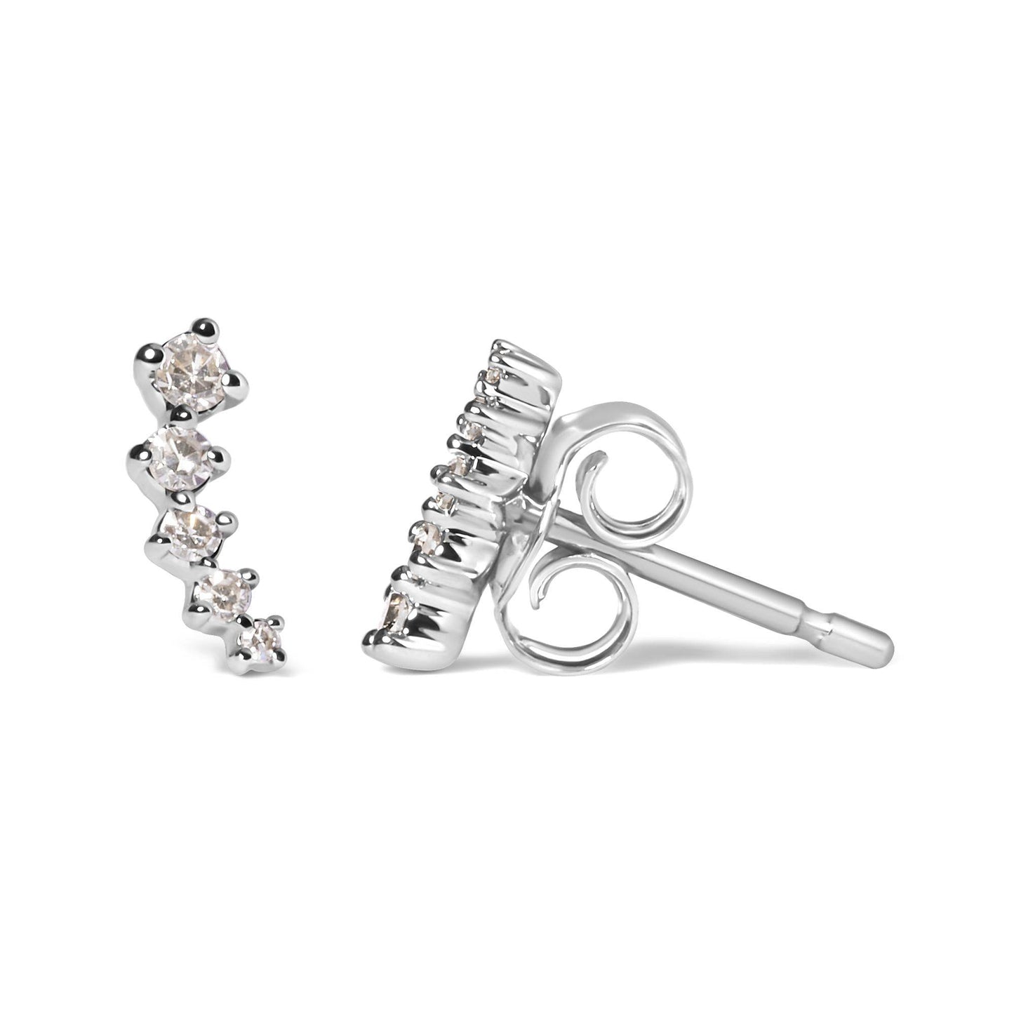 10K White Gold 1/10 Cttw Diamond Journey Style Climber Stud Earrings (H-I Color, I1-I2 Clarity) - Bijoux-NYC Direct