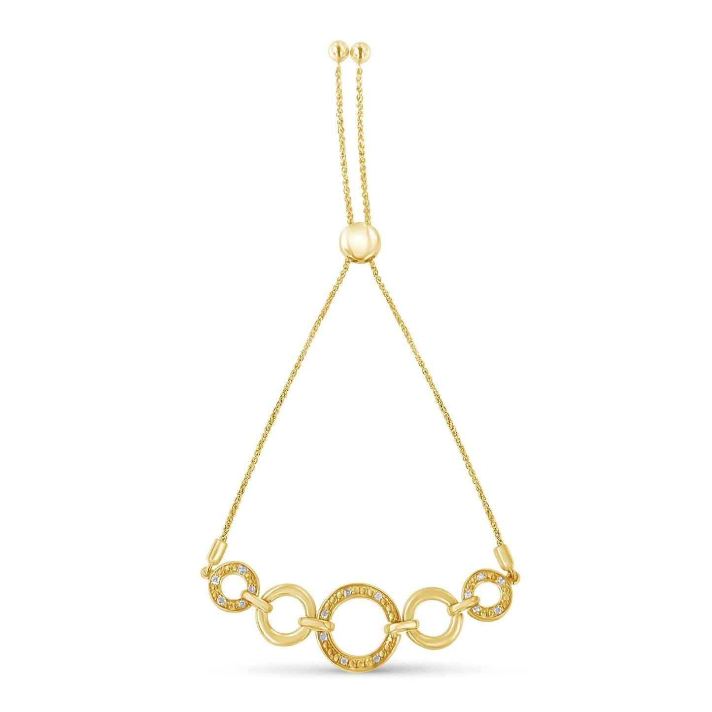 10K Yellow Gold over .925 Sterling Silver Diamond Accented Graduated Infinity Open Circle 6”-9” Adjustable Bolo Bracelet (H-I Color, I2-I3 Clarity) - Bijoux-NYC Direct