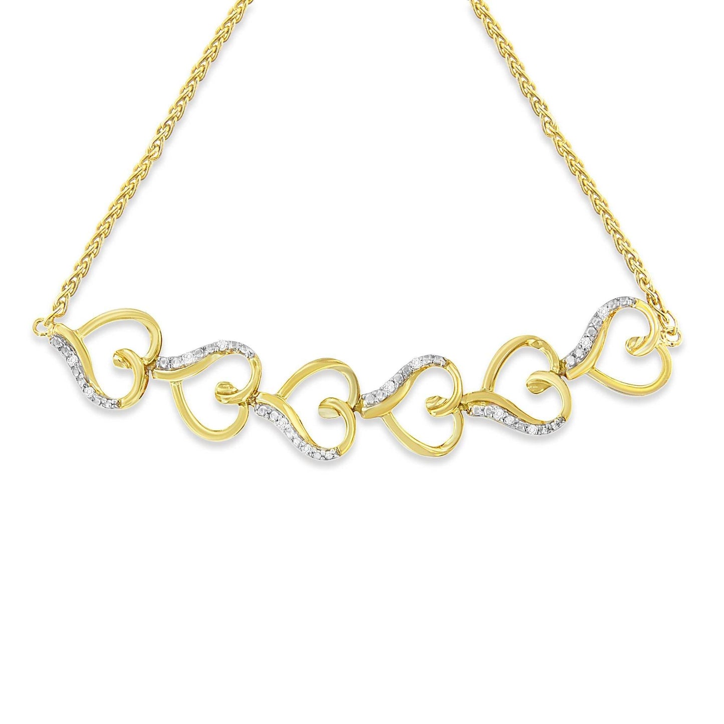 10K Yellow Gold over .925 Sterling Silver Diamond Accented Open Hearts 6”-9” Adjustable Chain Bolo Bracelet (H-I Color, I2-I3 Clarity) - Bijoux-NYC Direct