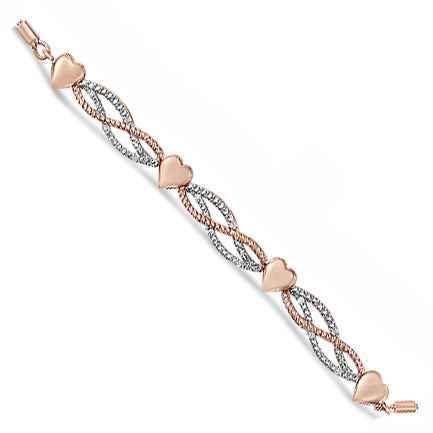 14K Rose Gold Plated .925 Sterling Silver Cttw Diamond Accent Layered Infinity Link and Heart Adjustable Bolo Bracelet (I-J Color, I3 Clarity) - Bijoux-NYC Direct