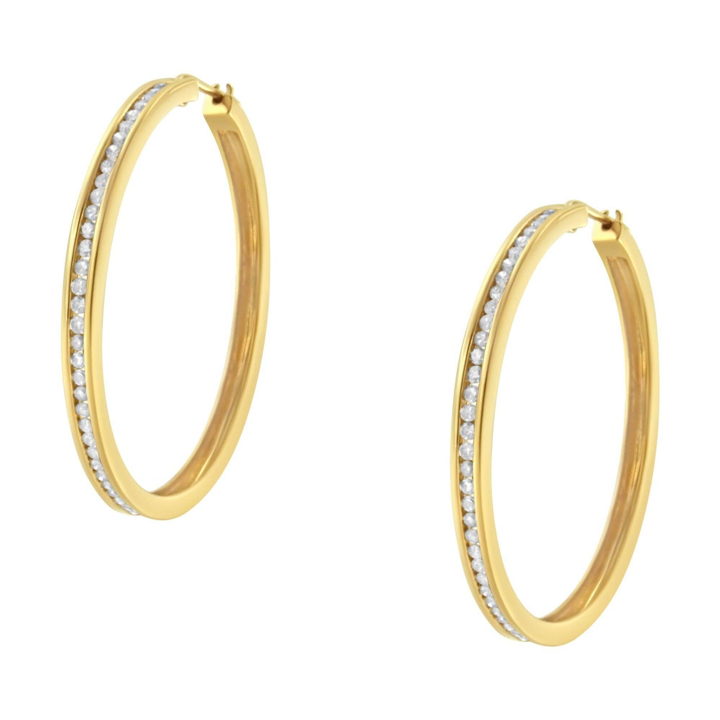 14K Yellow Gold 1.0 Cttw Round Brilliant Cut Diamond Channel Set Circle Hoop Earrings (I-J Color, I1-I2 Clarity) - Bijoux-NYC Direct