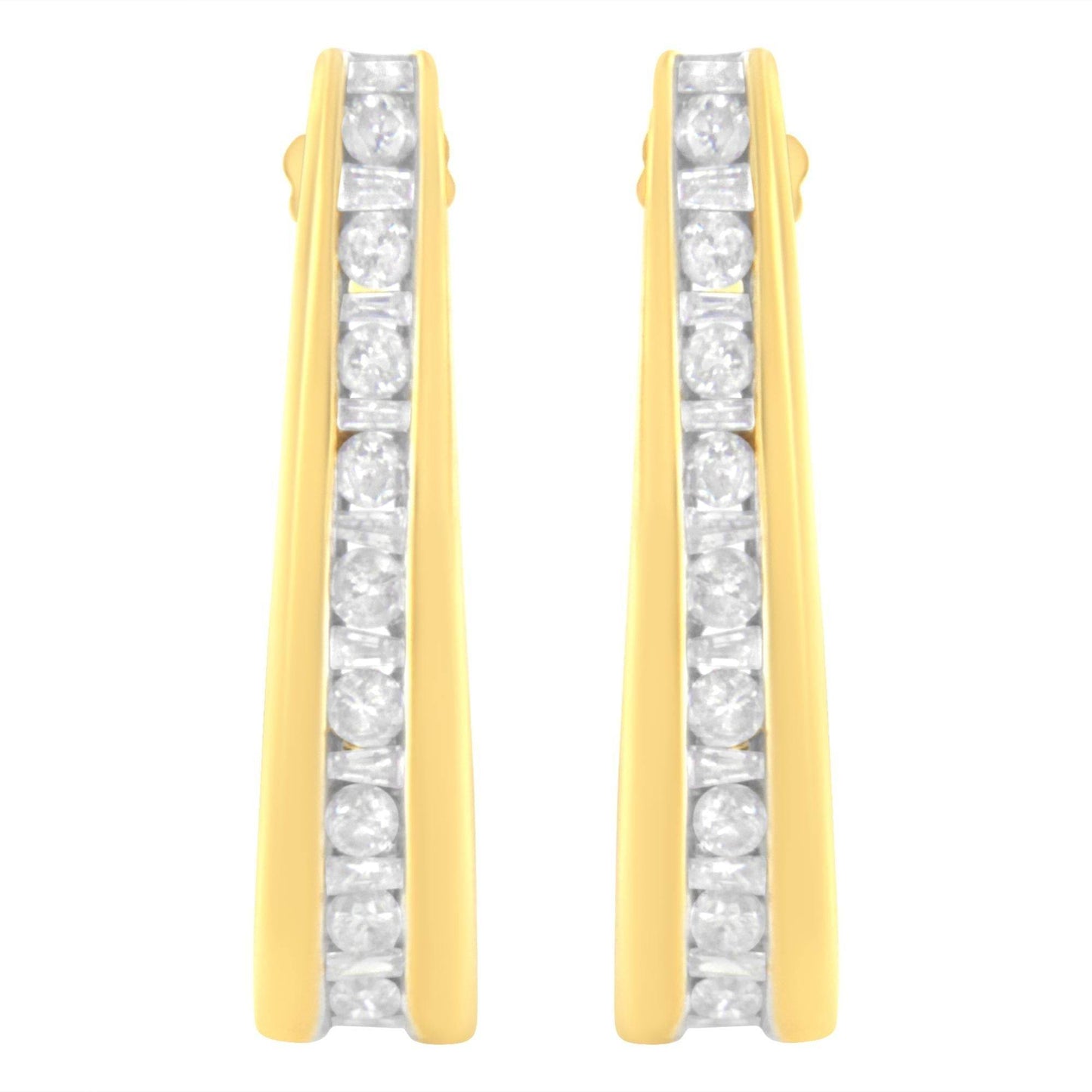 10K Yellow Gold 1 cttw Channel Set Diamond J-Hoop Earrings (H-I Clarity, I1-I2 Color) - Bijoux-NYC Direct