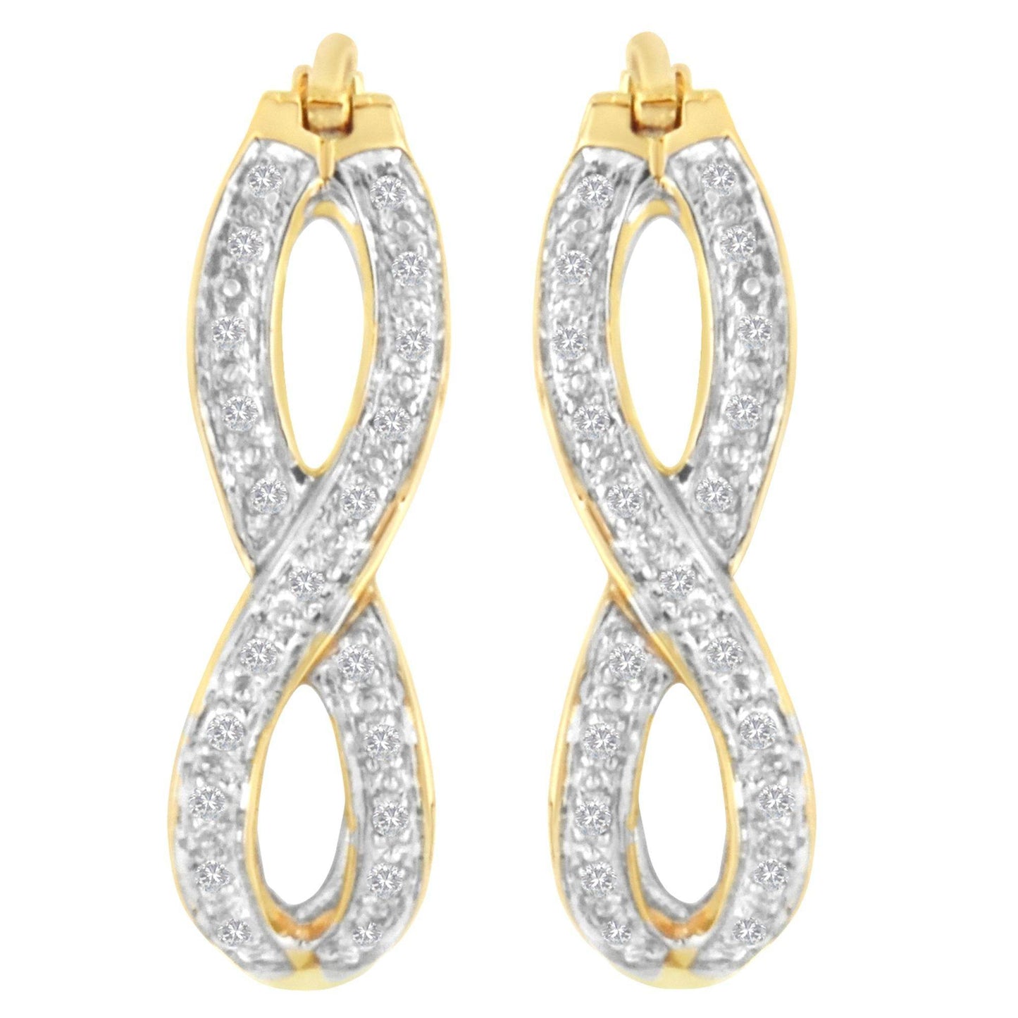 10K Yellow and White Gold 1/4 cttw Diamond Double Infinity Hoop Earrings (I-J Clarity, I1-I2 Color) - Bijoux-NYC Direct